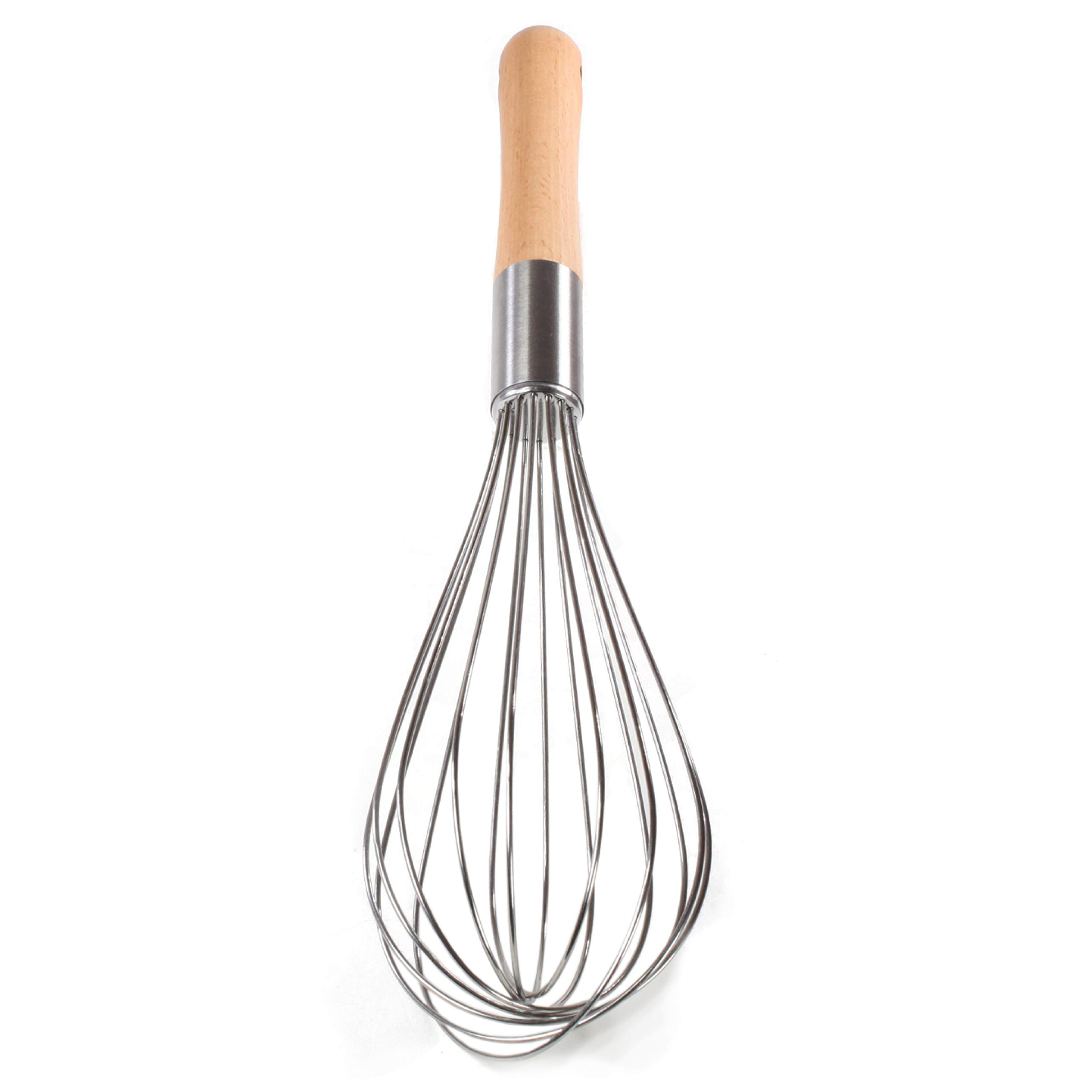 Classic Stainless Steel Wooden Handle Whisk 11-Inch | Perfect Whisking Size | Kitchen Whisk for Beating, Blending, Whisking, Stirring, Cooking, Egg, Flour | by Kitchen Delight