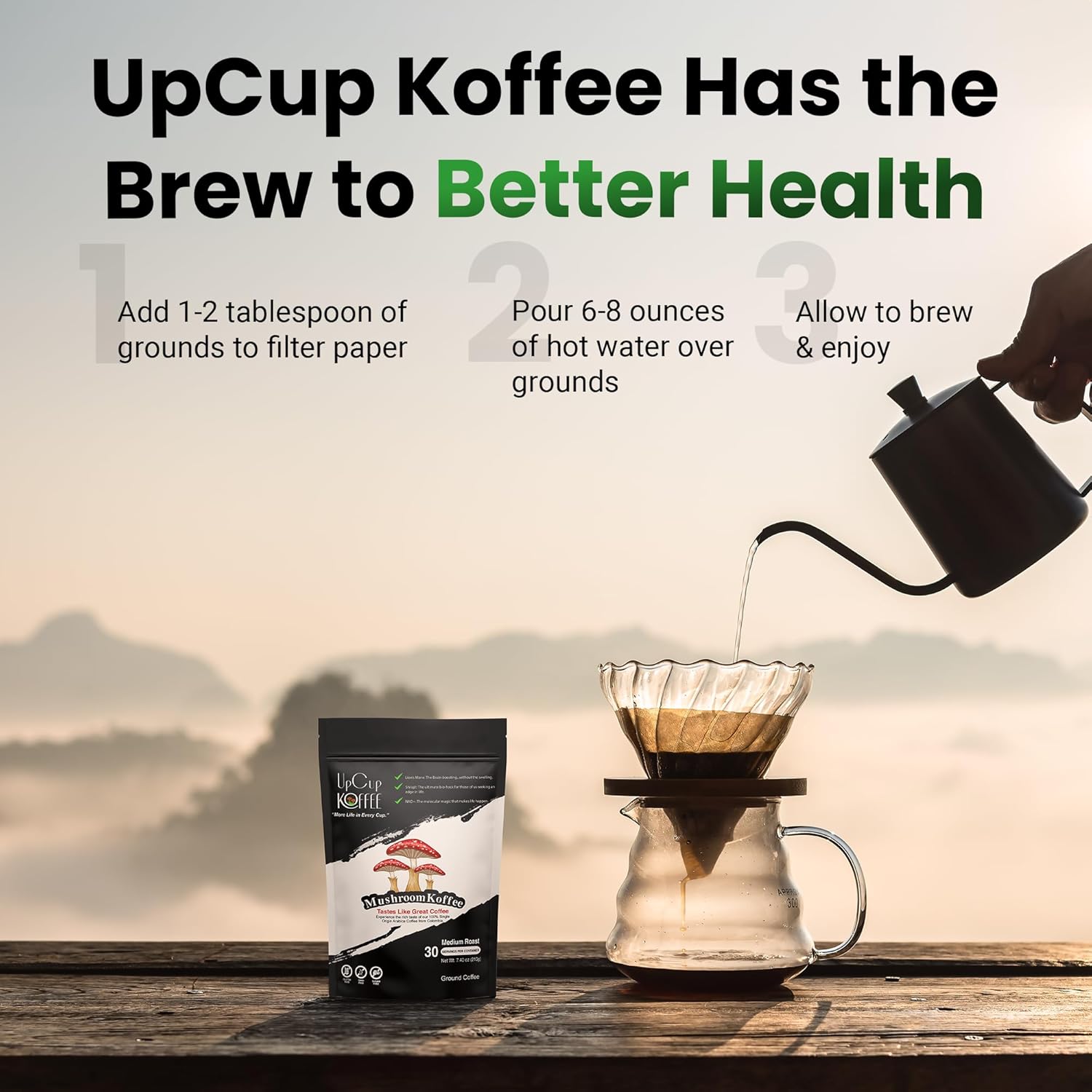 Functional Ground Mushroom Coffee - Includes Lions Mane, NAD+, & Himalayan Shilajit for Immune Support & Cognitive Boost - Made with Colombian Beans, Shilajit, & Lion's Mane Mushroom