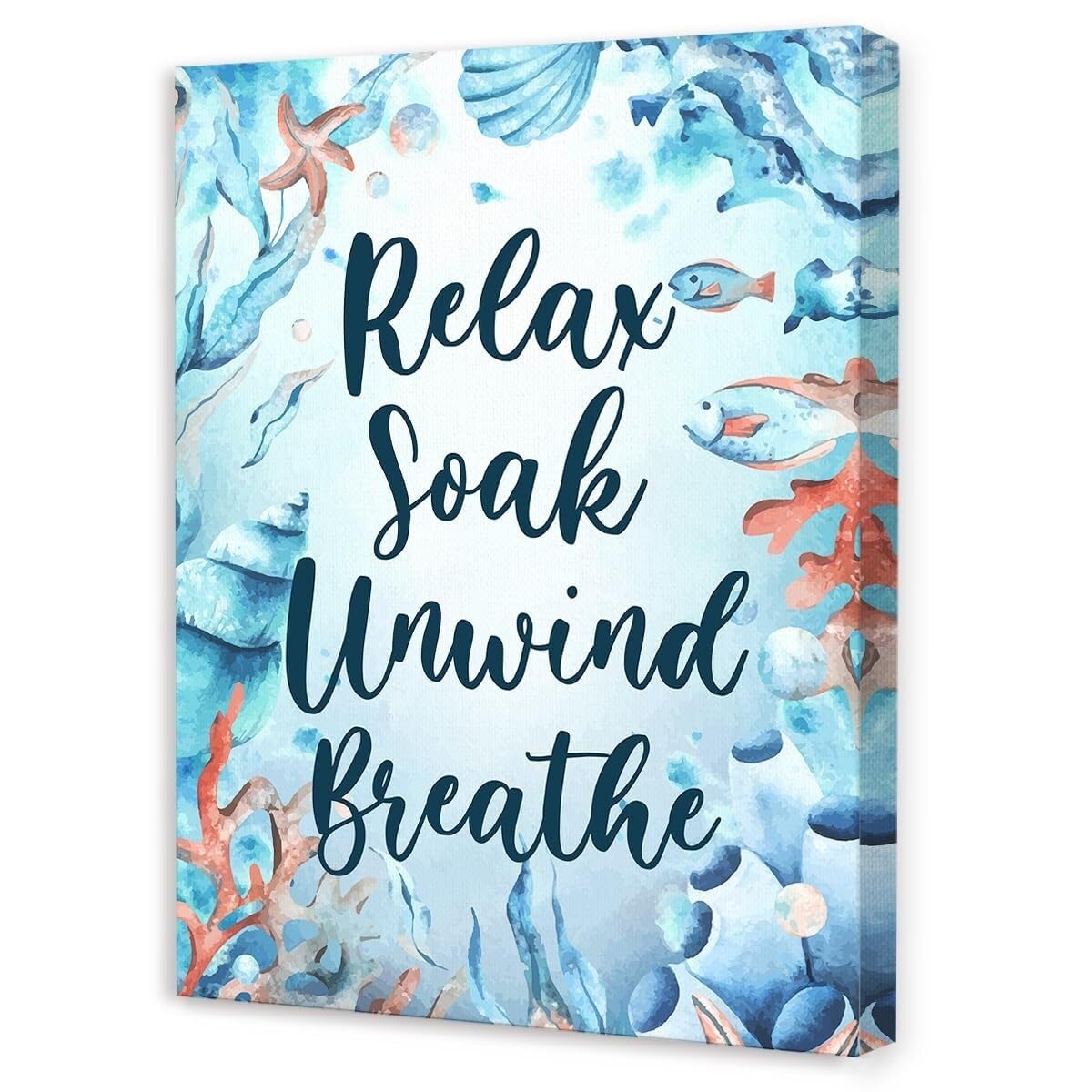 HGETJOHXEM Relax Unwind Soak Breathe Wall Decor,Funny Blue Bathroom Canvas Wall-Art for Toilet Restroom Washroom(Unframed12x18inch(30x45cm))