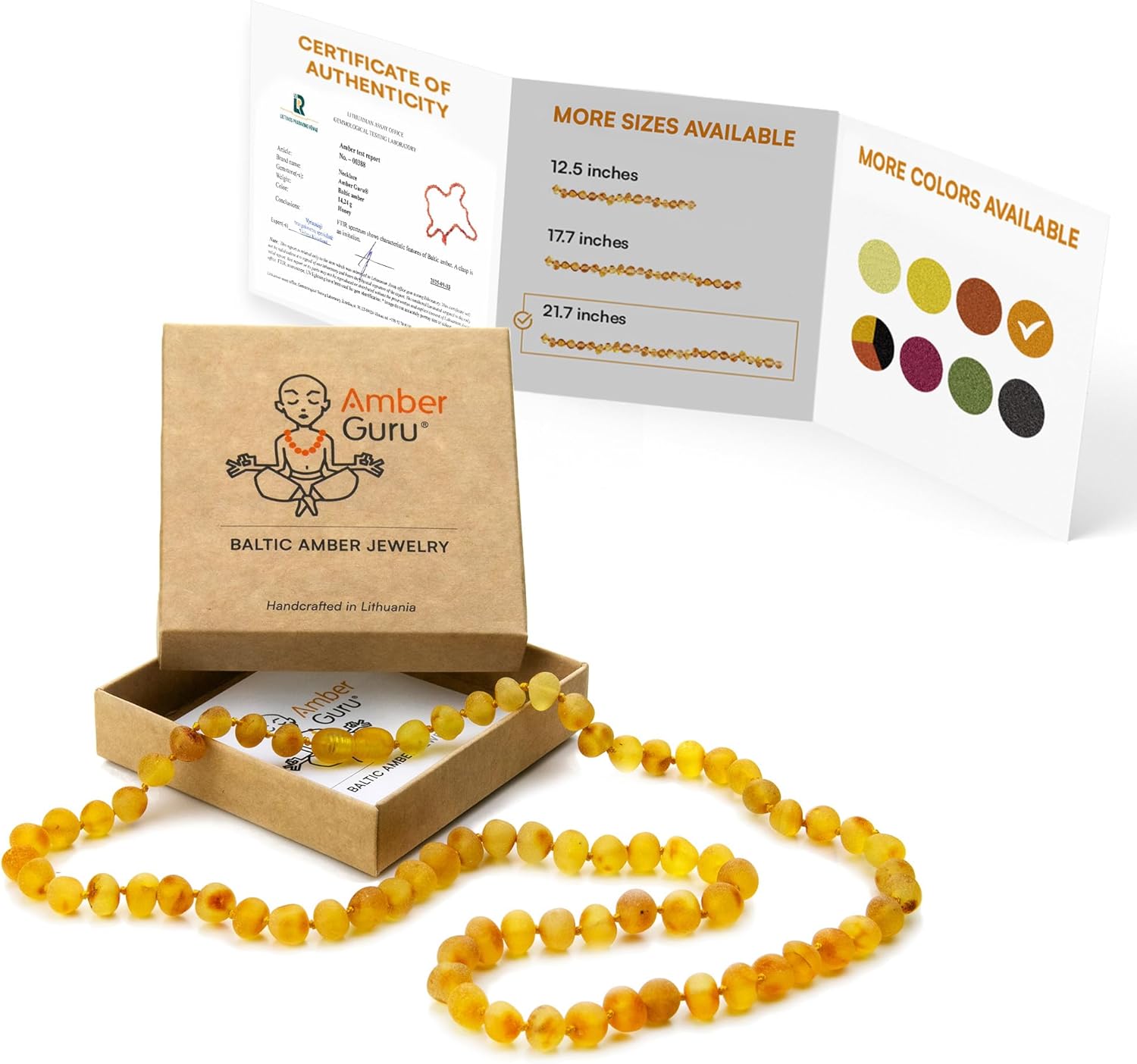 Amber Guru Baltic Amber Necklace for Women and Men (Authentic, Certified) - 21.7 Inches, Raw/Unpolished Beads - Handcrafted Unisex Amber Bead Jewelry for Adults - Image 7