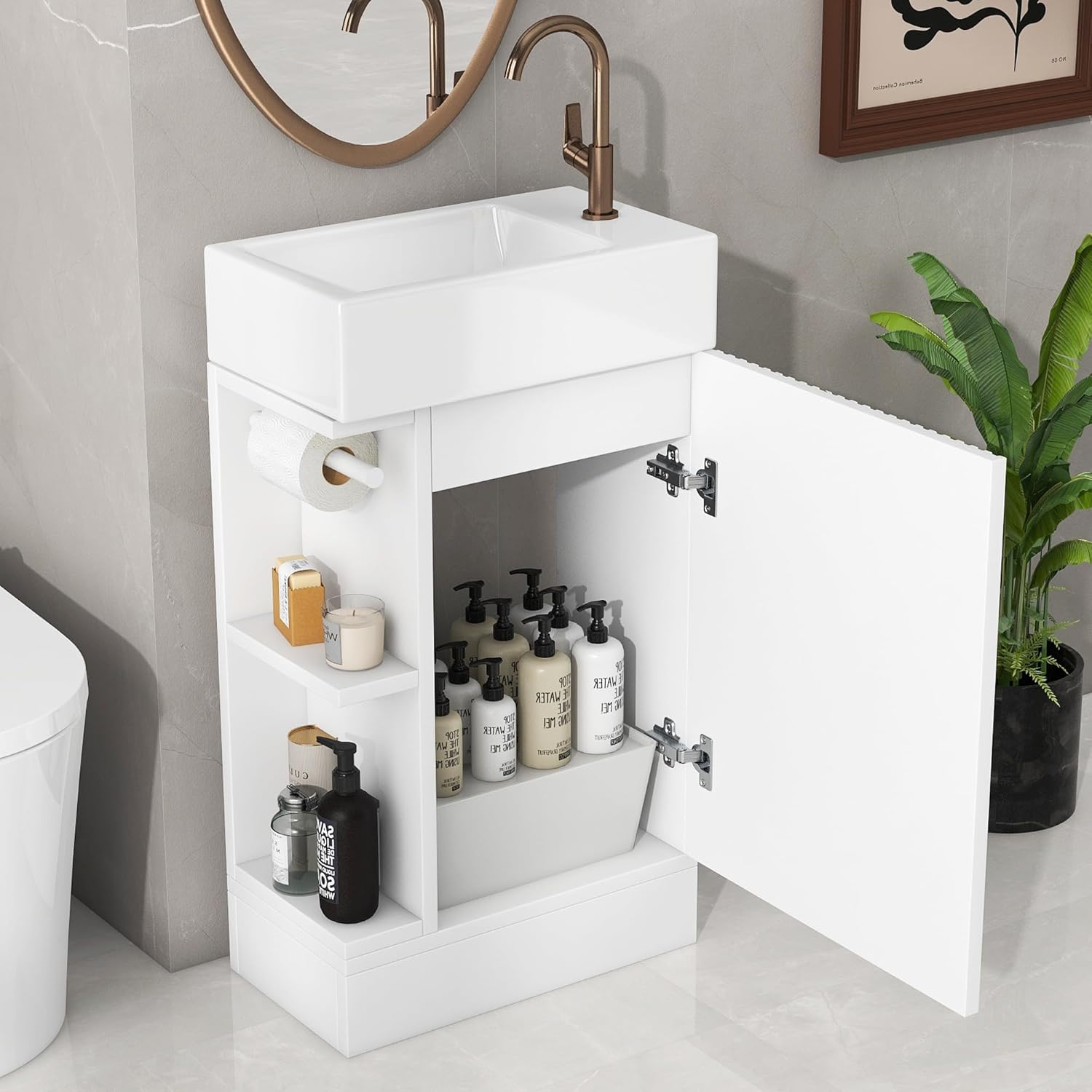 Harper & Bright Designs 18.6" Bathroom Vanity with Sink Top Combo Set, Bathroom Vanity Cabinet with Two-Tier Shelf, Left or Right Orientation, White
