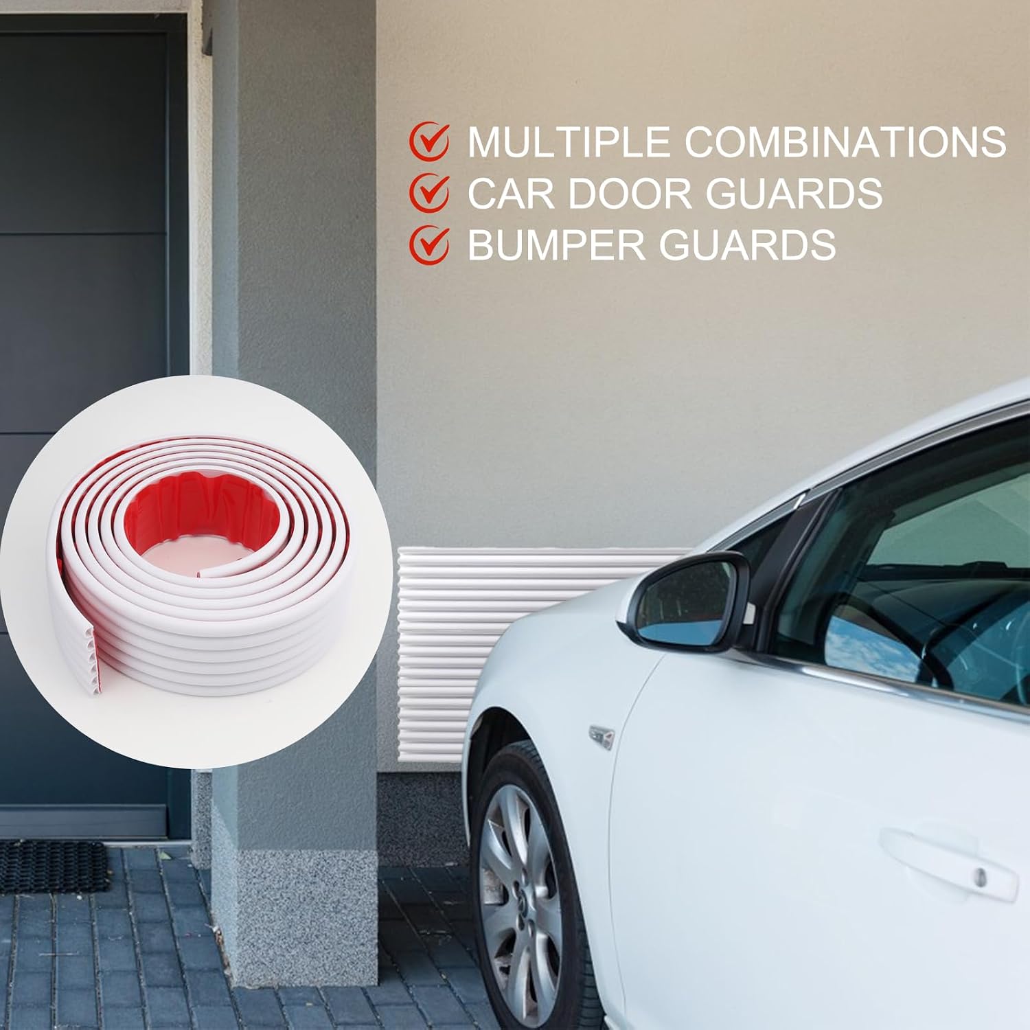 Garage Wall Protector, Strong Self-Adhesive Rubber Bumper Protectors for Car SUV Doors, Anti-Scratch and Waterproof Garage Wall Strip, 2.75in x 9.84ft (White)