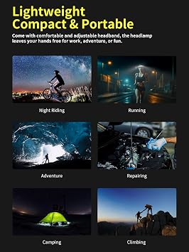 Smiling Shark Integrated LED Headlamp, 230Wide Angle 3 White Light Strips Waterproof Headlight with Sealed Non-Removable Built-in Battery for Outdoor Night Work