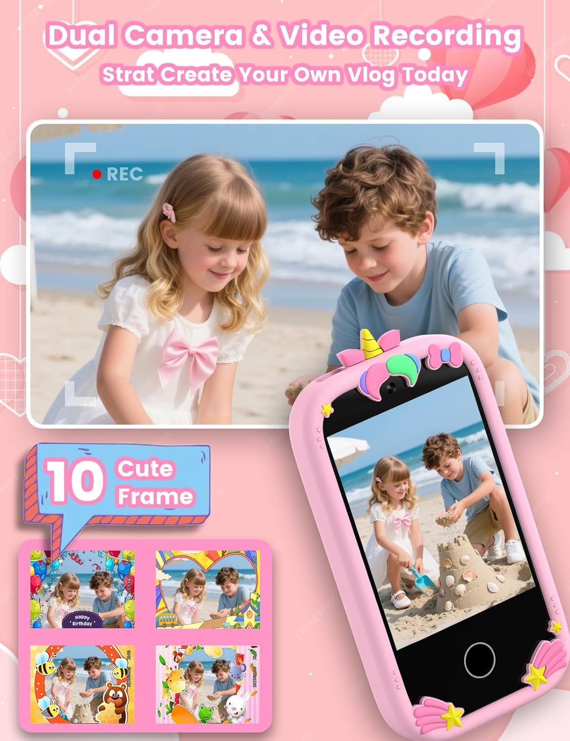 ZONEY Kids Smart Phone, Holiday Birthday Gifts for Girls Age 3-10, Kids Unicorn Toys Phone, 2.8" Touchscreen Toddler Learning Play Toy Phone with Dual Camera, Game, Music Player, 32GB Card, Pink | 32GB 2026 - view 2