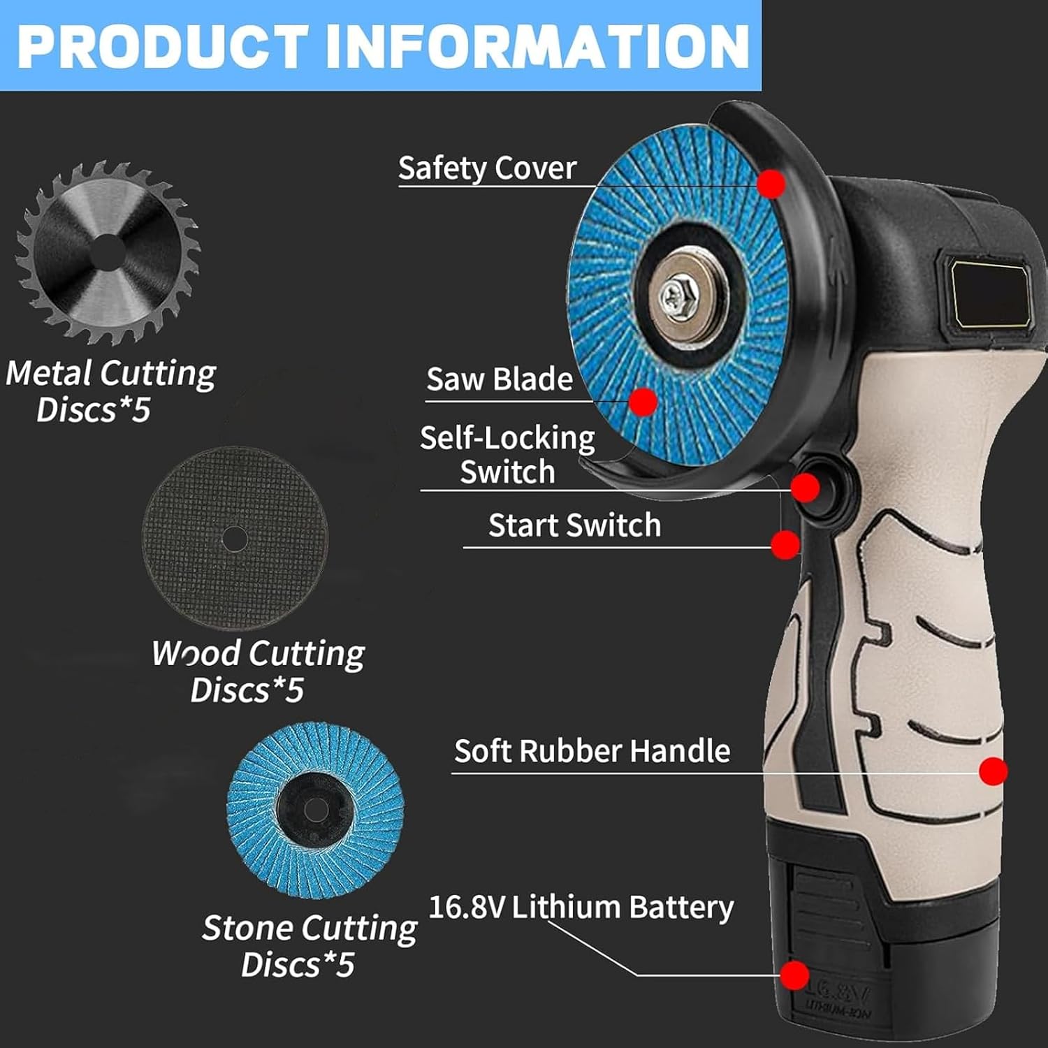 Brushless Cordless Angle Grinder Kit, Mini Electric Angle Grinding Tool with 2pcs 16.8V 2000mAh Batteries and 20-Cutting Discs, Power Angle Grinder for Wood Metal Stone Concrete