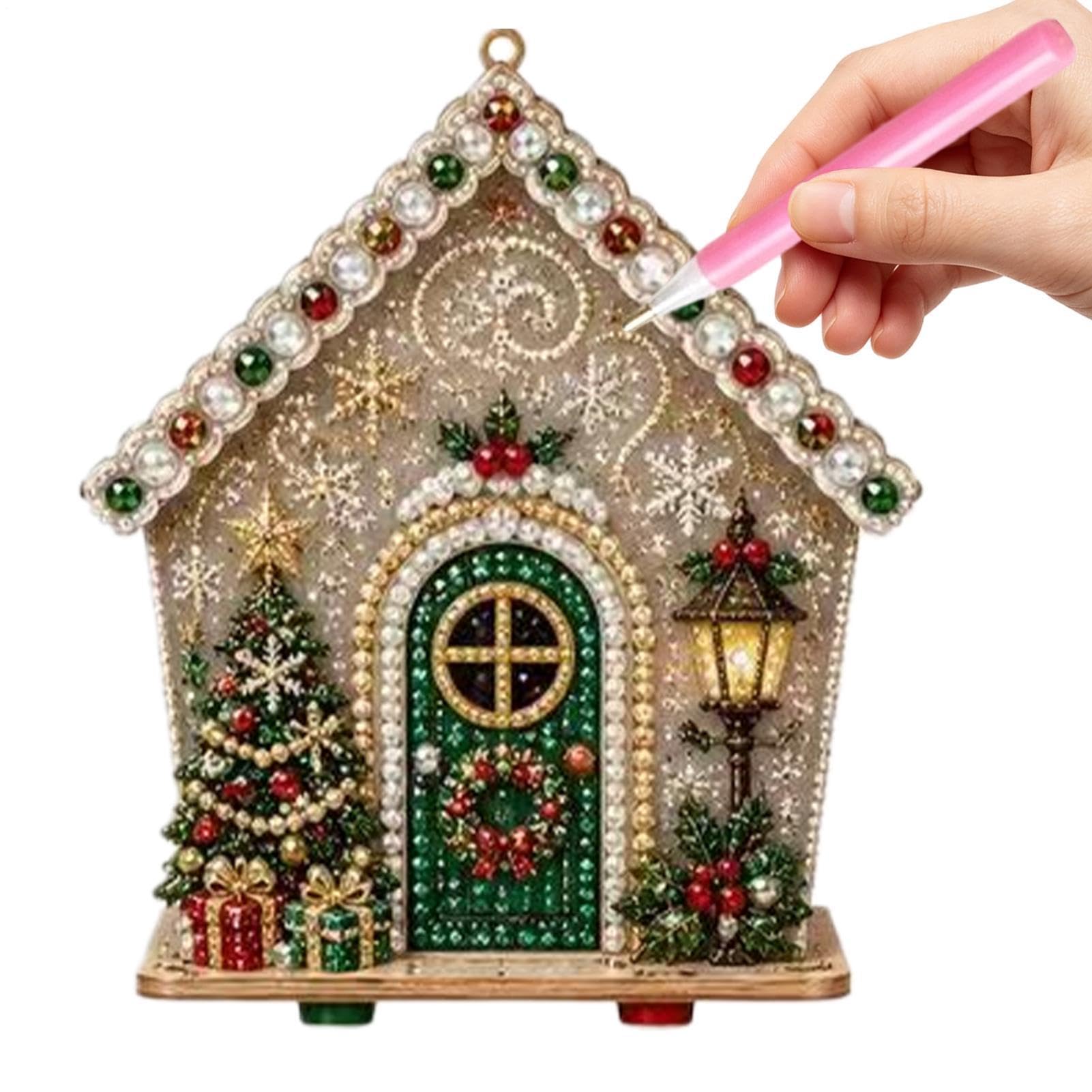 3D Christmas Pearl Diamond Light Up Wooden House Art Kits