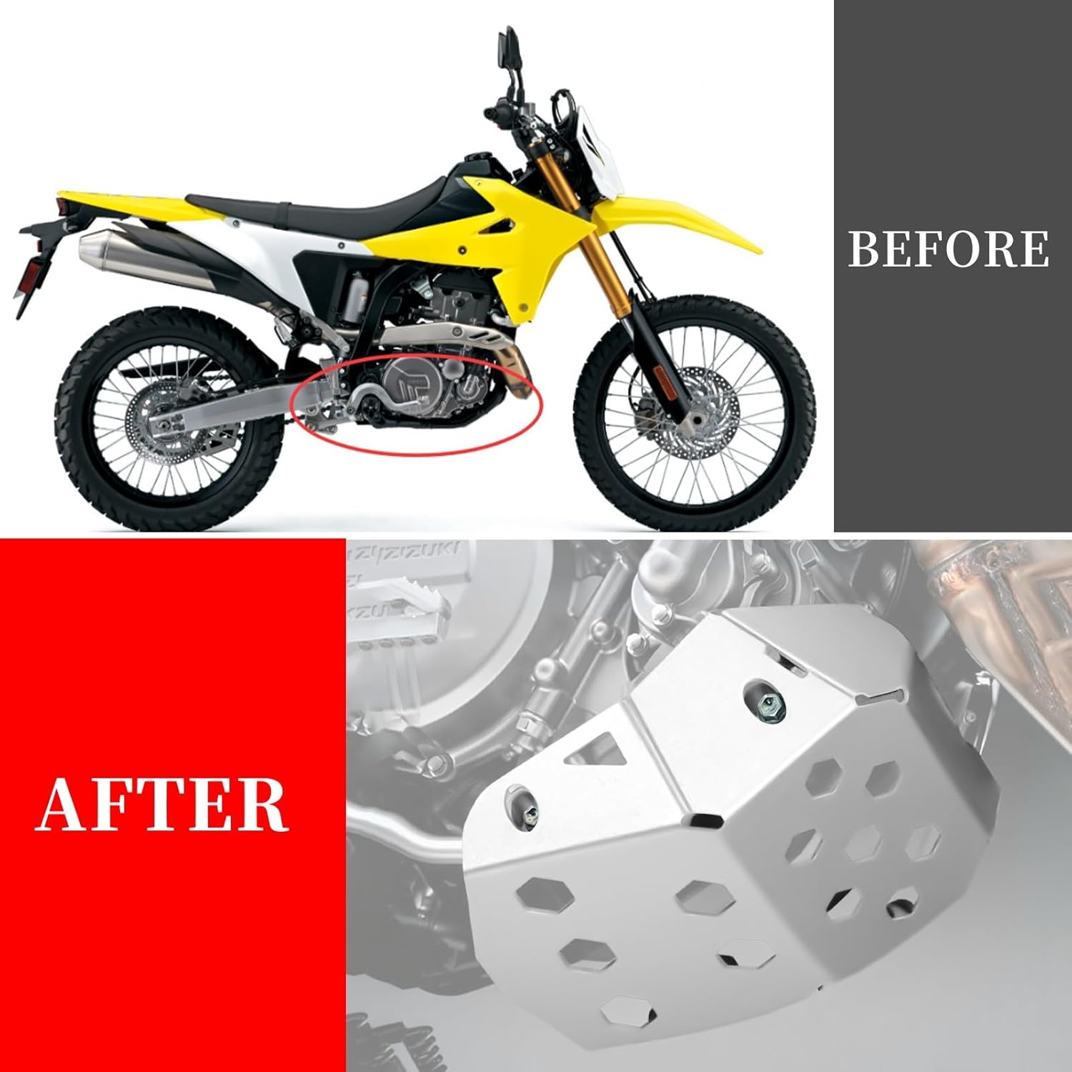 Off Road Dirt Bike DRZ4SM DRZ4S Skid Plate Lower Engine Bash Cover Guard Compatible with DR-Z4S DR-Z4SM 4mm Aluminium Motorcycle Engine Guard (Silver)