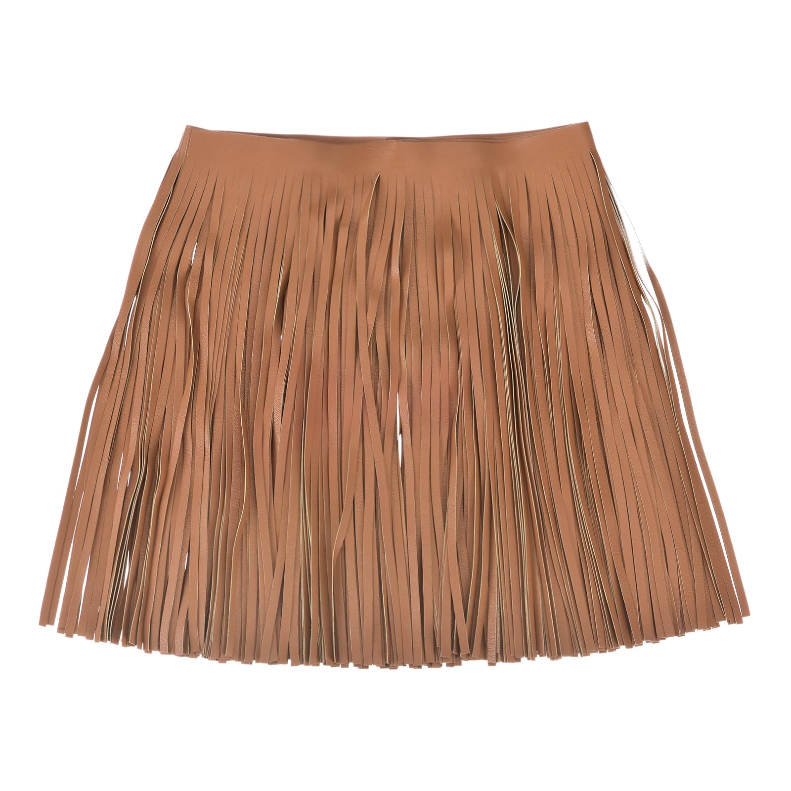 sourcing map 2 Yards 12 Inch PU Faux Leather Fringe Trim Double Side Leather Sewing Tassel Fringe for DIY Sewing Dress Crafts Skirt Decoration, Brown