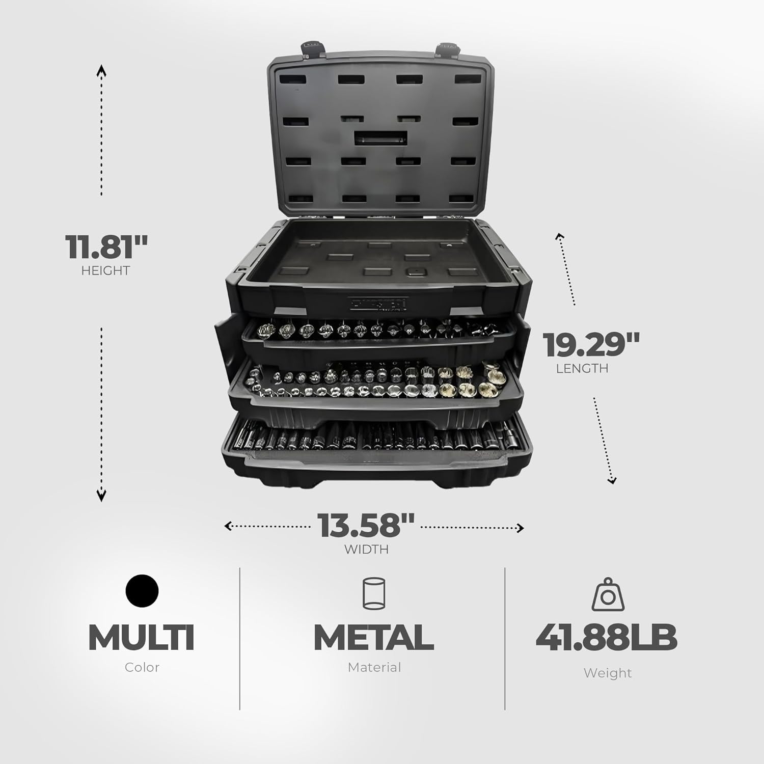 Master Mechanic 205 Piece General Household Home Repair Mechanics Tool Case Set, 1/2, 1/4, 3/8" Drivers with Socket, Wrench, Jabber Bits and Hex Keys