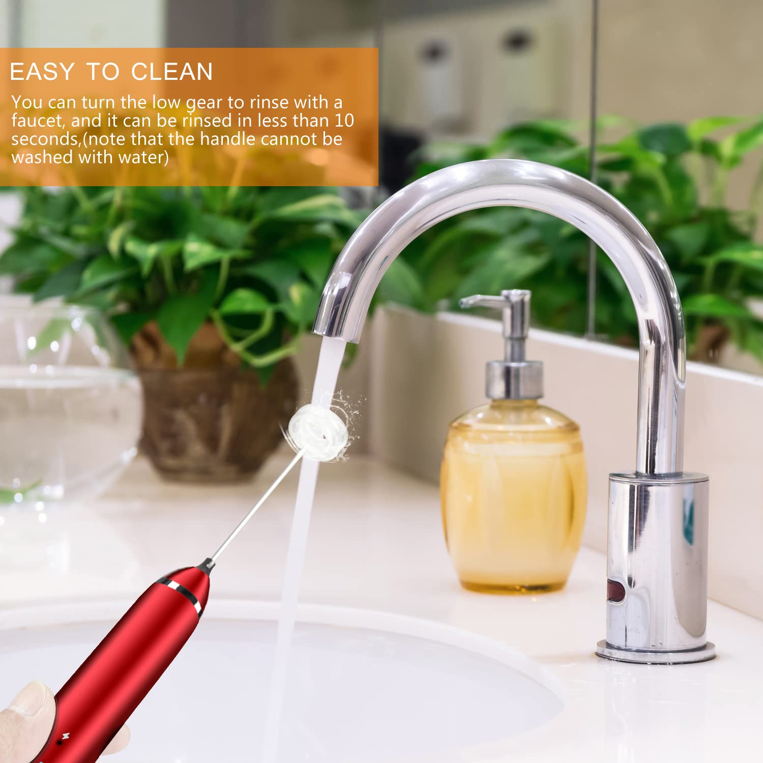 Delm Mousseur à lait électrique USB Accessoire en acier inoxydable (rouge)