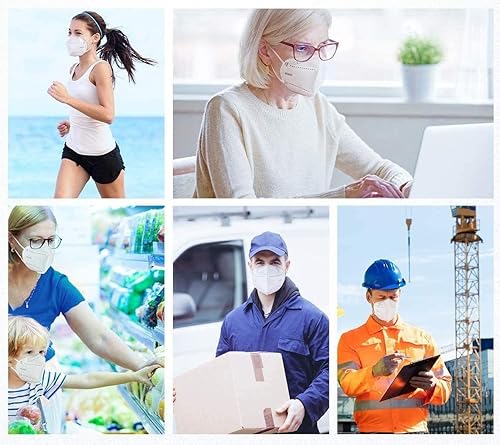 Miniatura 4 de SYNGLO Mascarillas KN95 blancas, paquete de 20, empaquetadas individualmente, mascarilla de seguridad transpirable de 5 capas, eficiencia de filtro