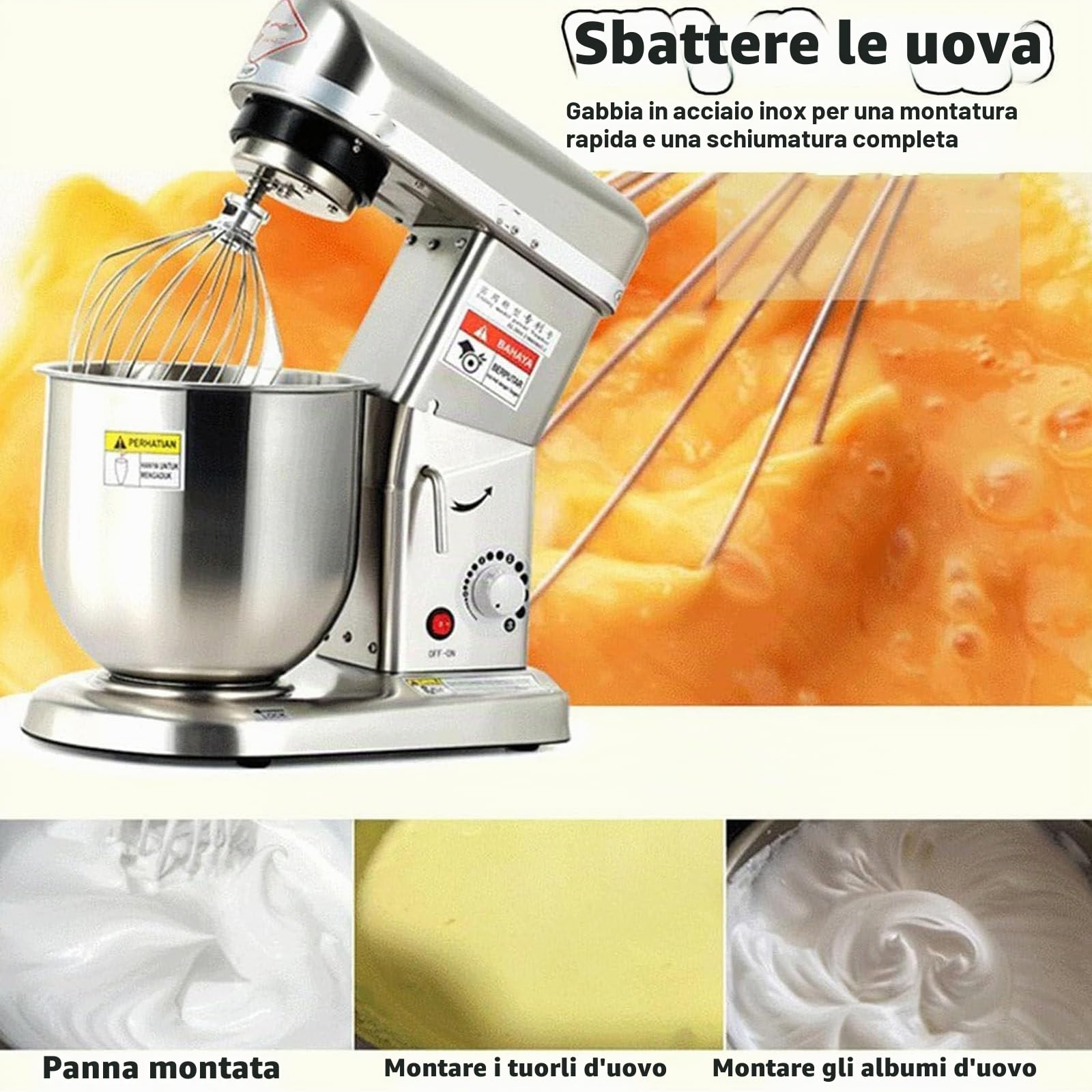 PixCy Impastatrice Planetaria,Ciotola 5 L/7L/10L,Accessori - Frusta,Gancio Impastare E Mescolatore,Impastatrice per Pizza,Pane E Dolci - Perfetta per Ogni Cucina 5L-White