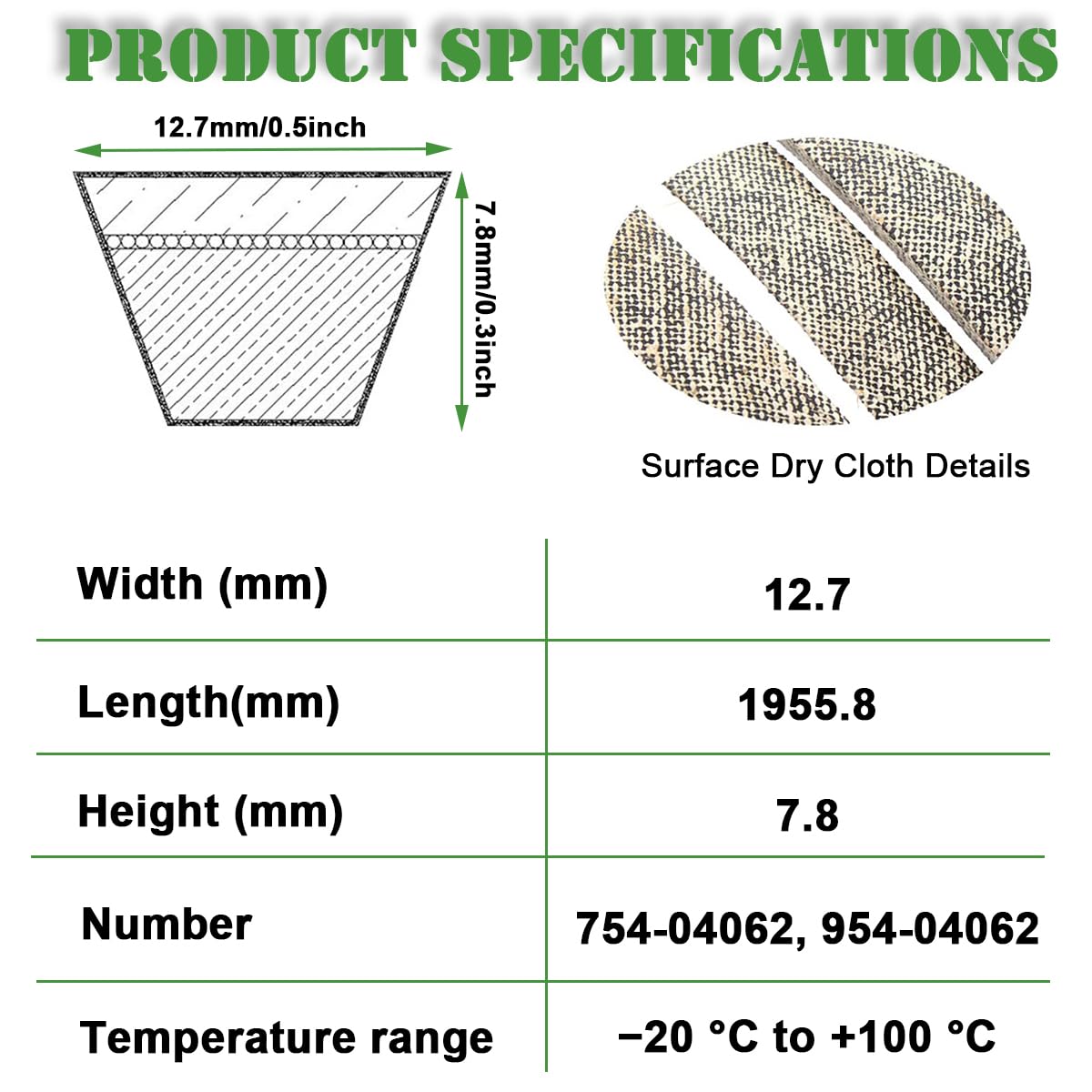 ZAMDOE 754-04062 954-04062 Courroie de Plateau de Coupe pour Tondeuse autoportée pour MTD pour Troy-Bilt pour Bolens pour Cub Cadet pour Murray pour Yard Man 96 cm Courroie trapézoïdale 1/2 x 77 po