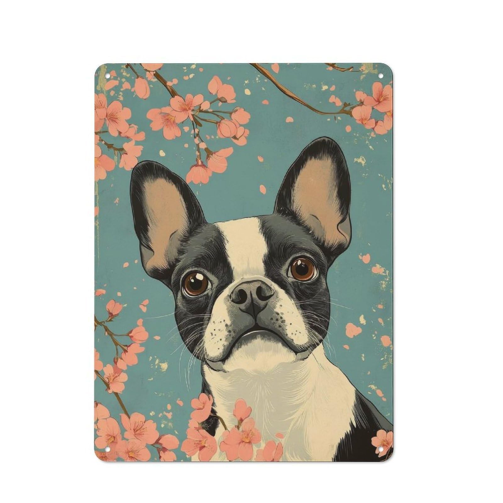 Junmoney Style-22 Tin Wall Plaque 40X30cm With Boston Terrier Art Print For Dining Room Or Kitchen, A Winter Wall Decor Update For Dining Room Decor Fans
