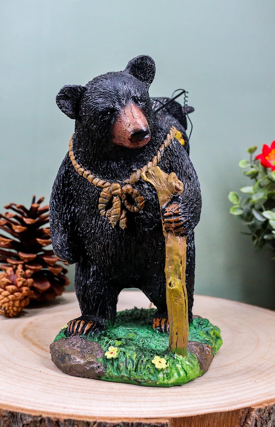 Ebros Gone Fishing Mother Black Bear with Cub in Fishing Backpack Statue Wildlife Forest Rustic Cabin Decor Bear Figurine
