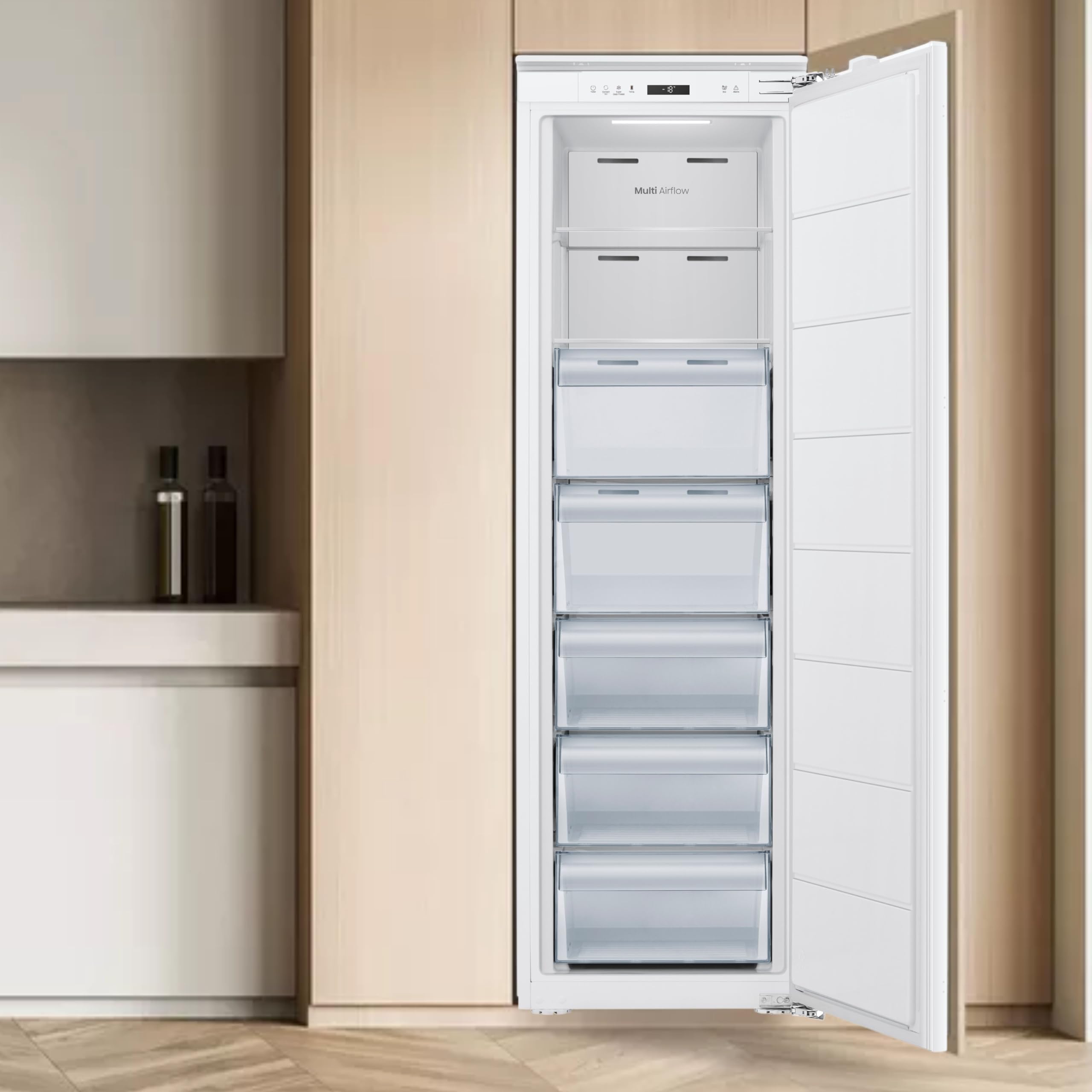 Teknix BITHTZFF Integrated Tall Freezer - Built-in with 235L Capacity - Total No Frost - Suitable for Outbuildings - Digitals Controls - Two Year Cover - White, H177.2 x W54.0 x D54.5 (cm) — view 2