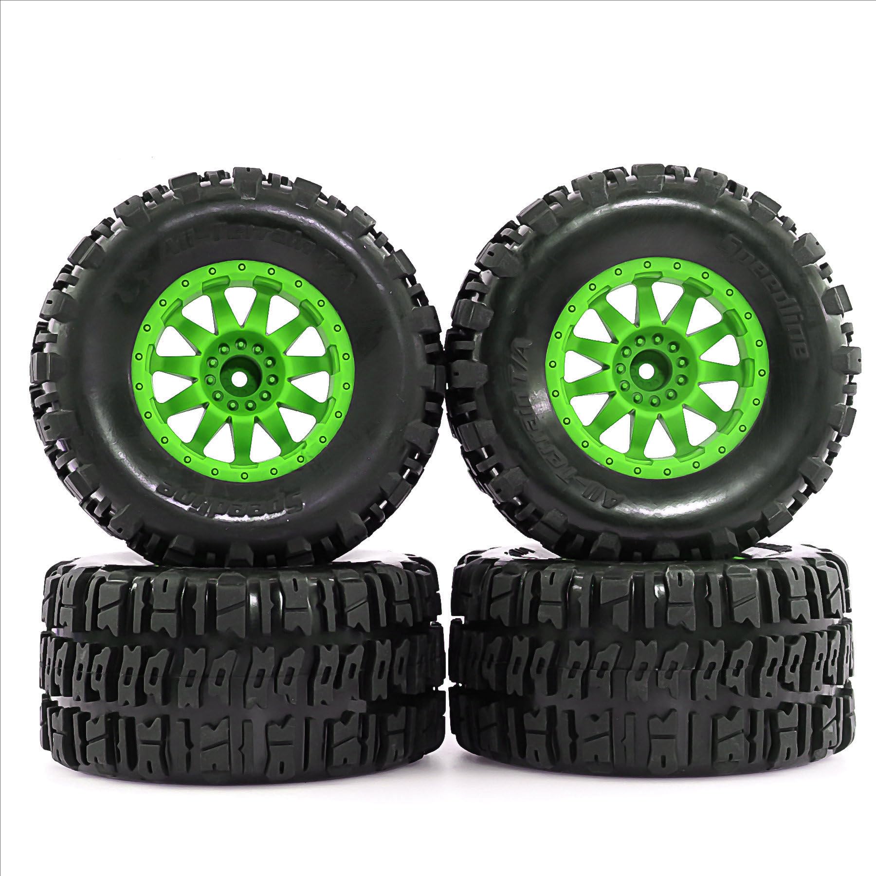 4 ruote per pneumatici in gomma RC, 110 x 56 mm, mozzo esagonale, 12 mm, parti di ricambio per auto radiocomandate HPI Flux UDIRC V3 TRAXXAS Mini XRT MAXX Monster Truck RC (verde)