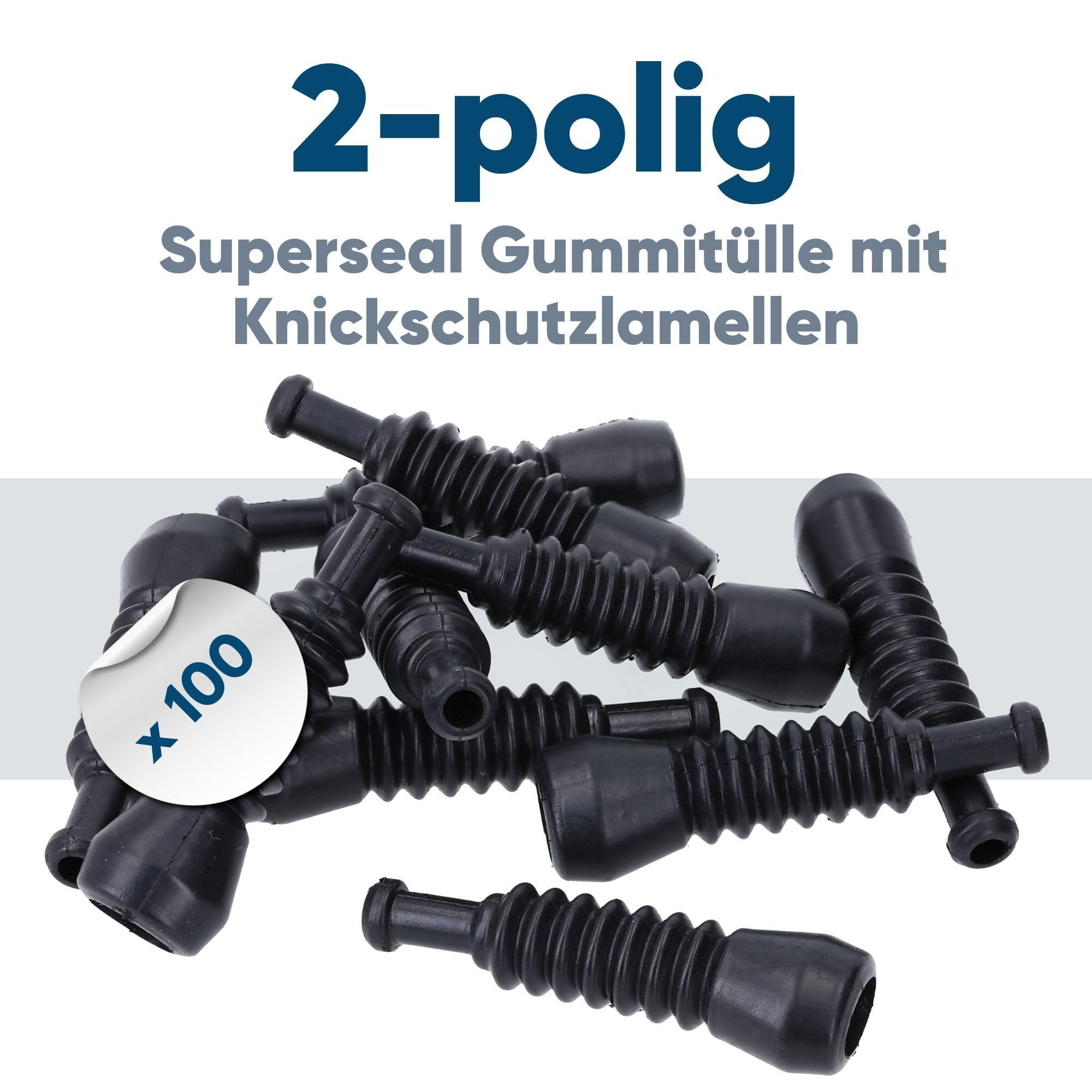 Kali 100 Pezzi Kali01022 Guarnizione in Gomma Super Seal a 2 Poli | Protezione con lamelle antipiega per cavi elettrici, passacavo impermeabile per collegamenti sicuri contro umidità.