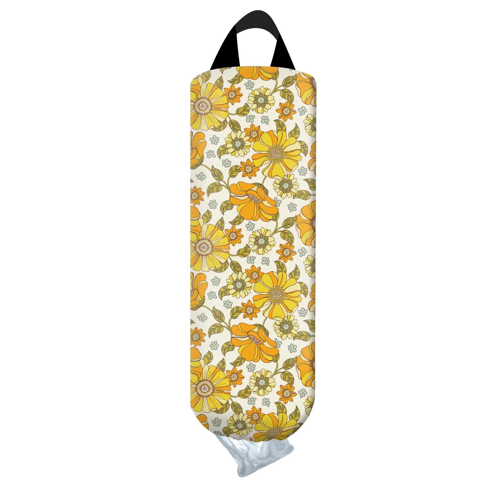 AYBELWG Plastic Bag Holder, Wall Mount Grocery Bag Organizer, Funny Hanging Trash Storage Dispenser for Home Kitchen Cute Yellow Floral