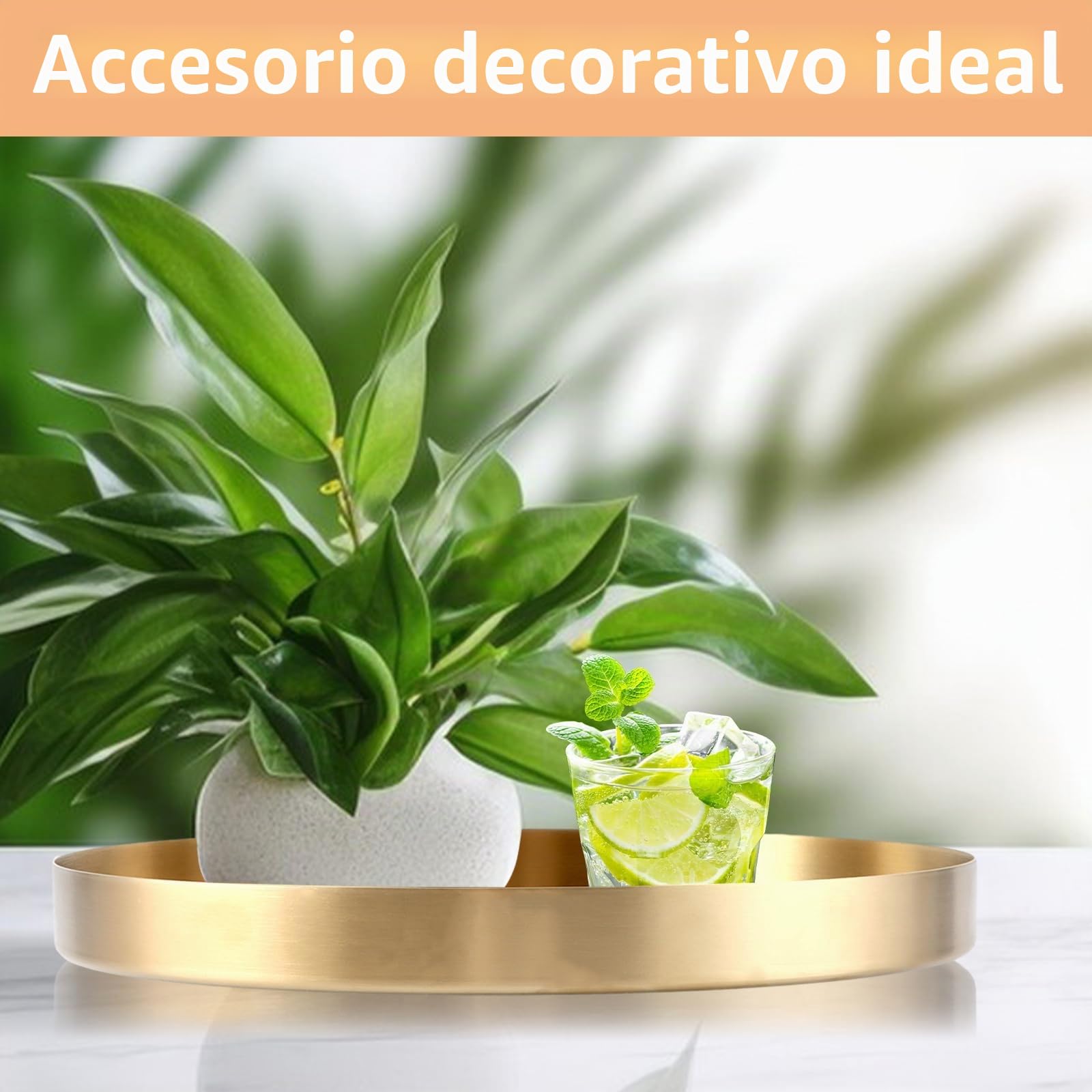 YAYODS bandejas para Servir Comida Acero Inoxidable, Bandeja Decorativa Dorada, diámetro de 30 cm, Altura de 2,8 cm, Plato Decorativo con Borde para Joyas, decoración de Mesa
