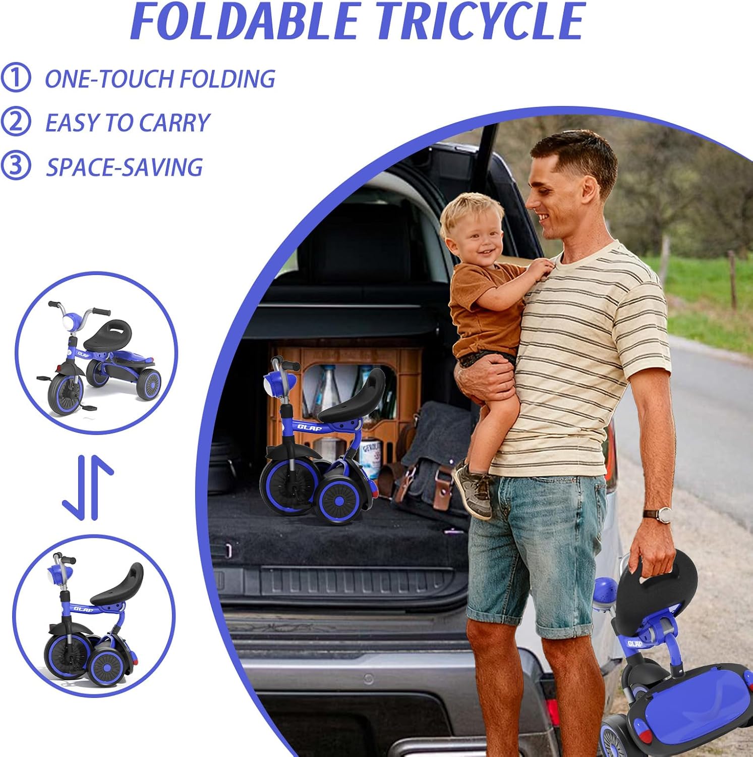 Glaf Toddler Bike for 2-5 Year Olds Tricycle for Toddler 1-3 Kids Tricycle Baby Bike with Adjustable Seat and Storage Basket Kids Trike Toys & Birthday Gifts for 1+ Years Old Boys Girl (Blue)