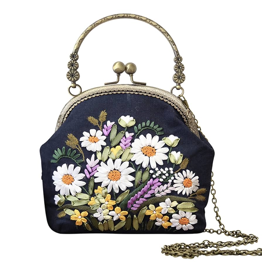 花柄刺繍ハンドバッグ　ハンドメイド Amazon.co.jp: WADORN DIY キャンバストートバッグ刺繍キット