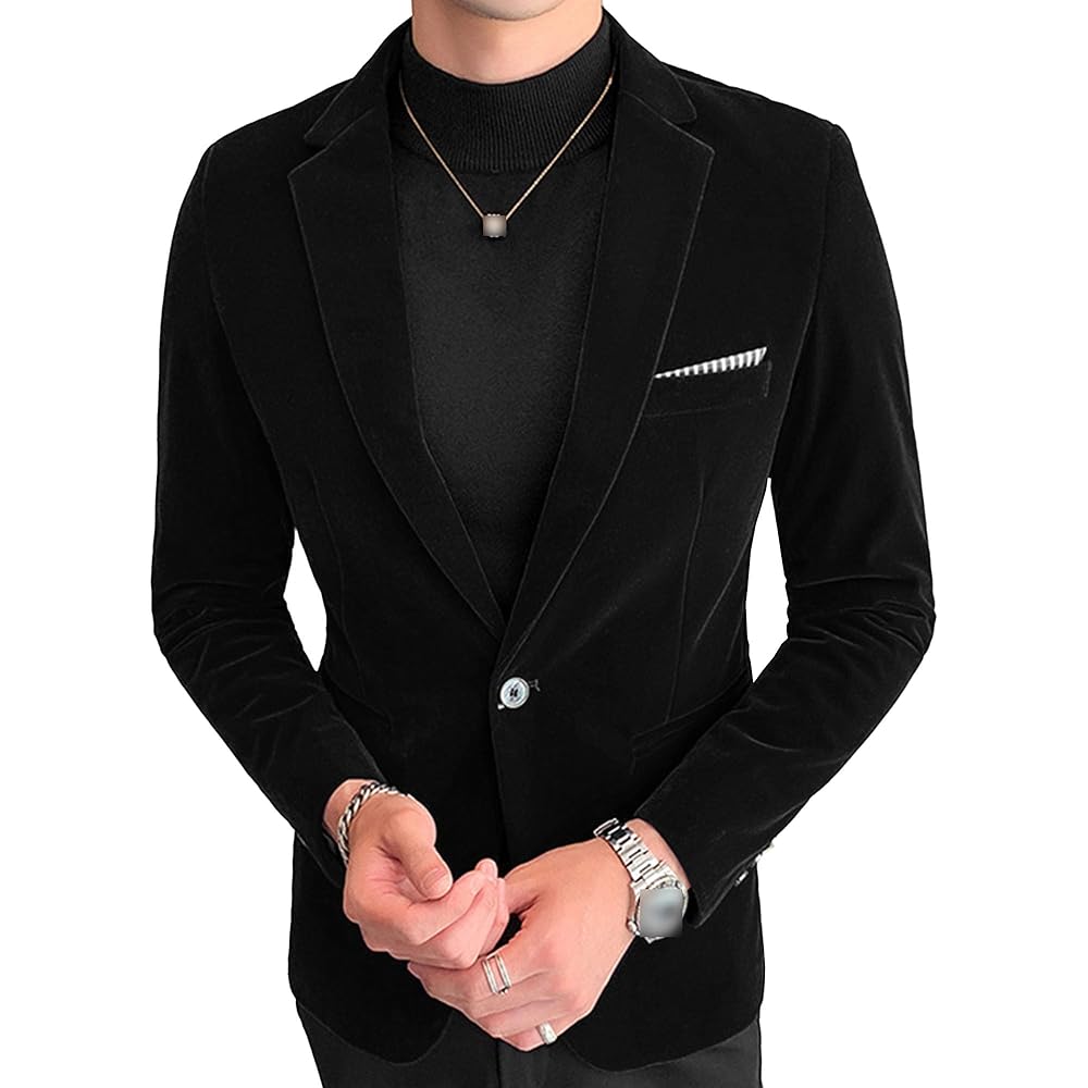 Mens Sequin Blazer Velvet Suit Jacket Notched Lapel One