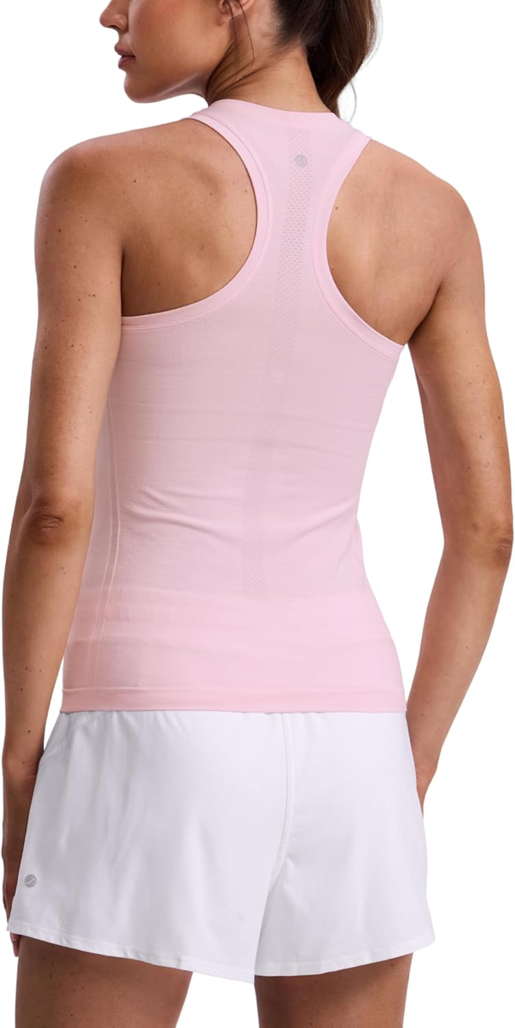 CRZ YOGA Seamless Workout Tank Tops for Women Hip Length - Athletic Running Gym Sleeveless Shirts Racerback Crewneck