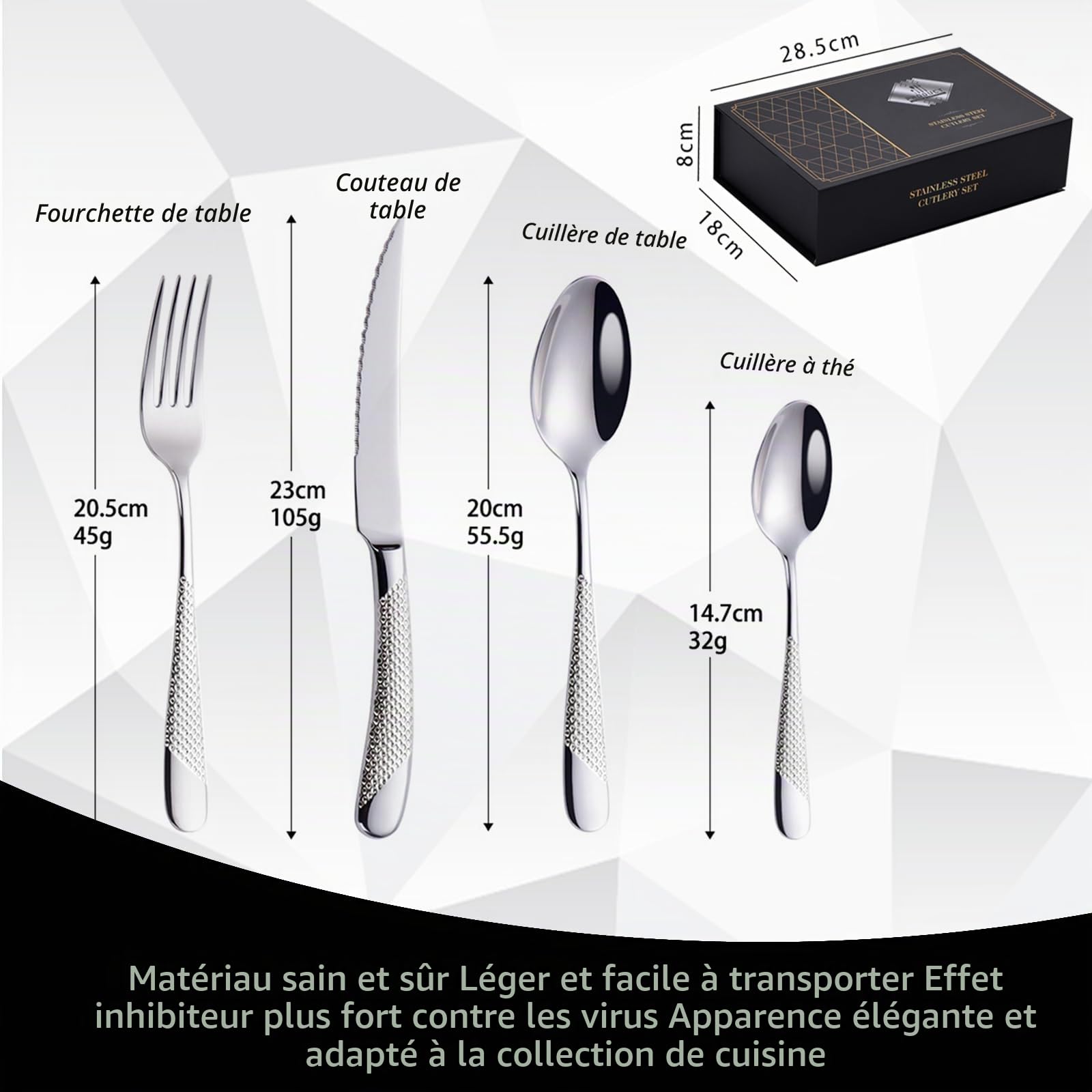 Couverts Ménagères Ensemble De 4 Acier Inoxydable Élégant Sain Durable, Comprend Une Cuillère À Fourchette À Couteau Pour Maison, Hôtel, Restaurant, Nouvelle Maison (Argent,16pcs)
