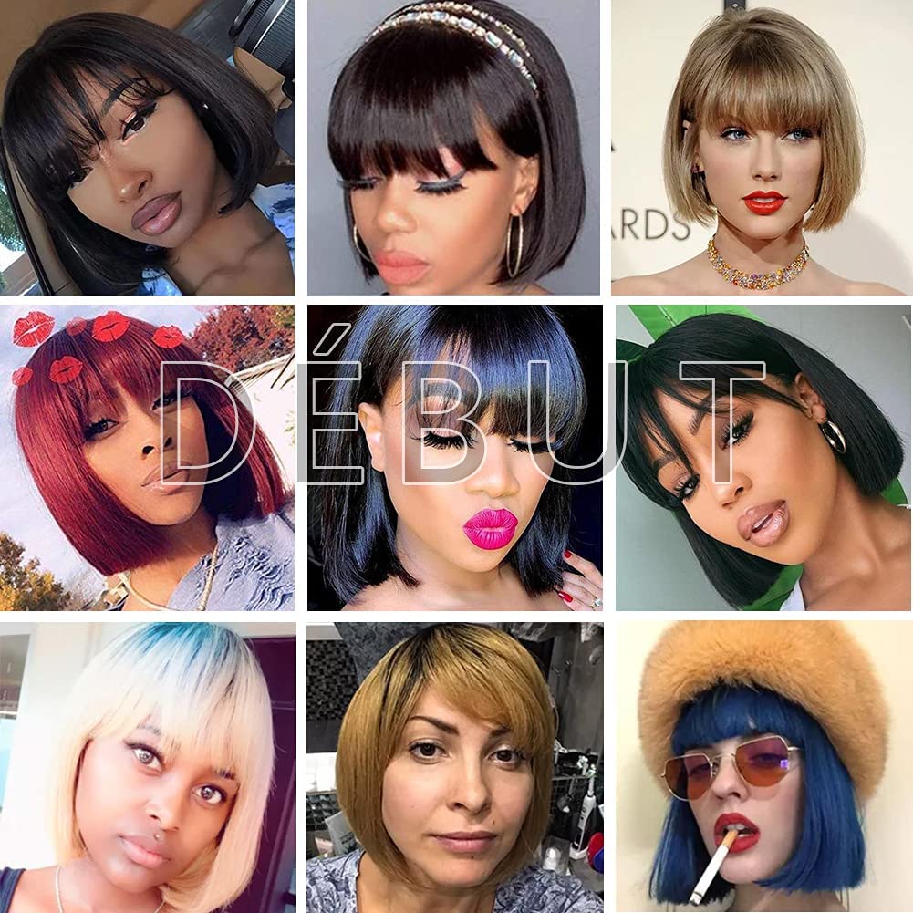Parrucche Bob corte Parrucche per capelli umani con frangia Pixie Cut Capelli vergini brasiliani Remy 20 cm 103g (20 cm, Ombre Medium Brown With Light Auburn)