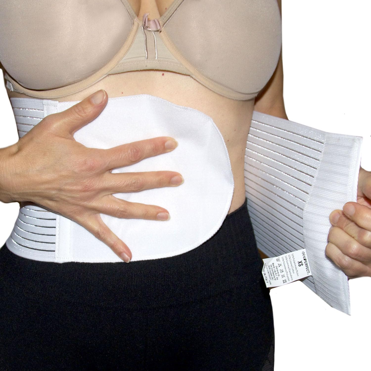 BODYPERFECT Ceinture abdominale post-partum et chirurgie - Soulagement dos - Soutien dorsal - Fermeture réglable 16 cm (blanc, XXL)