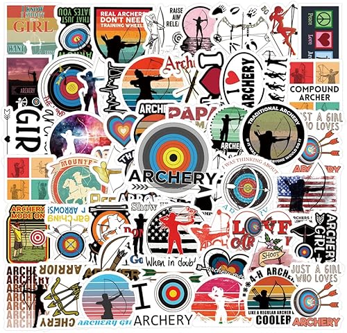 Paquete de 62 calcomanías de tiro con arco, vinilo estético deportivo impermeable para botella de agua, laptop, teléfono, patineta, regalos de