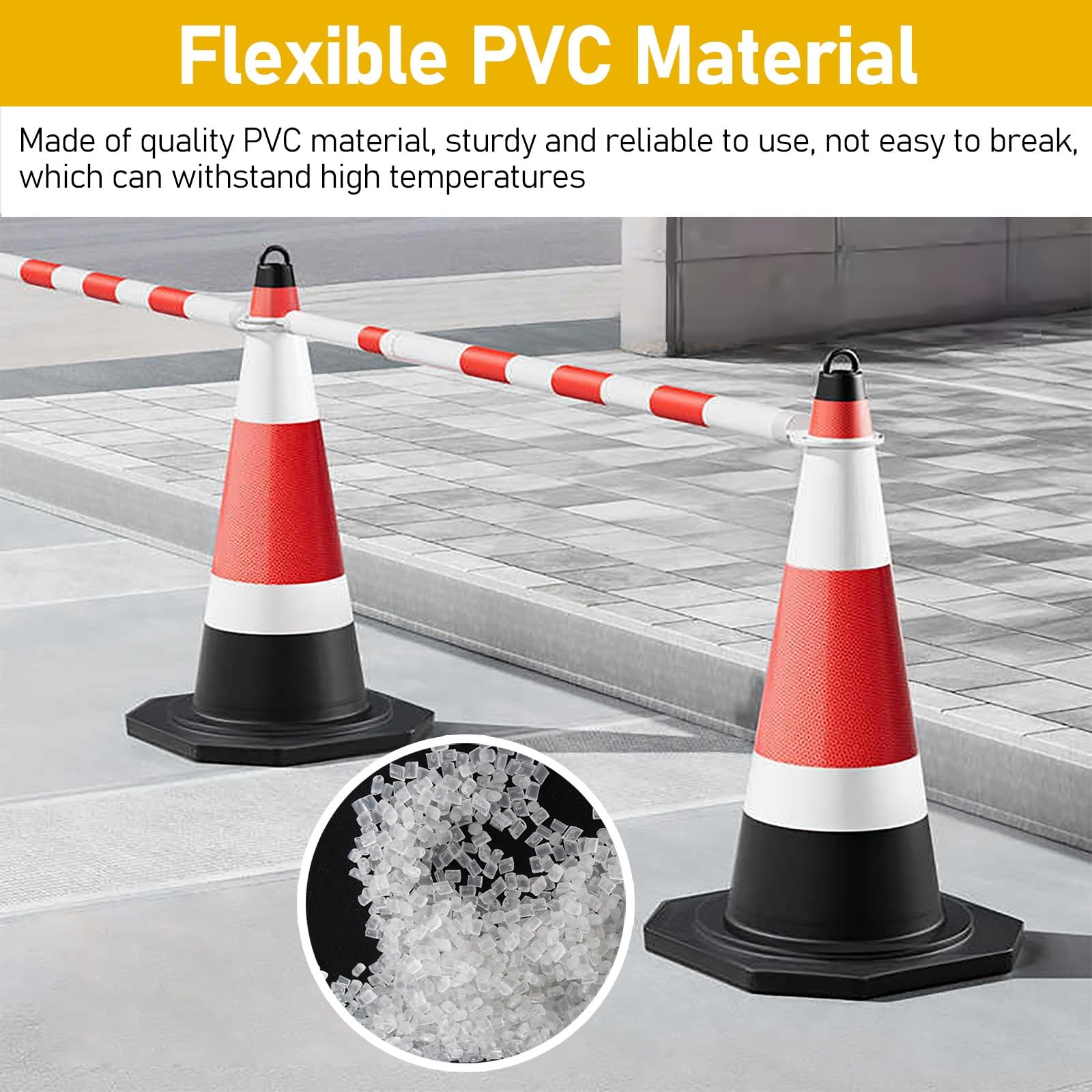 Barra de conos de tráfico Poste de cono retráctil de seguridad vial de 3,9 a 7,2 pies (paquete de 4), conectores de cono de plástico flexible, divisor de seguridad temporal(Red)