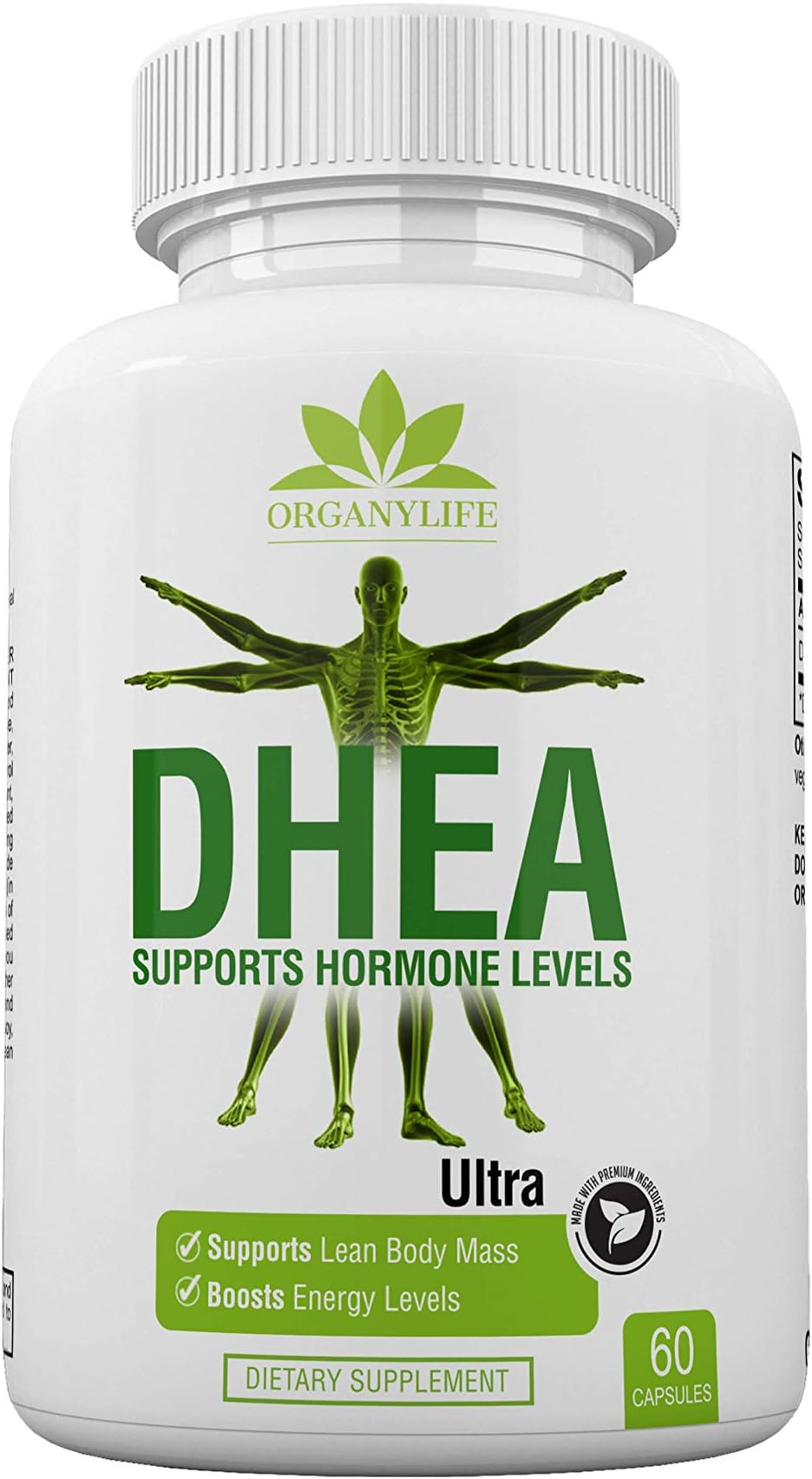 Pure DHEA Supplement 50mg Capsules by OrganyLife - Youthful Energy Levels for Women & Men - Weight Loss, Support Hormone Levels, Booster Immune, Bone & Muscle Health-Non-GMO (100) (60)