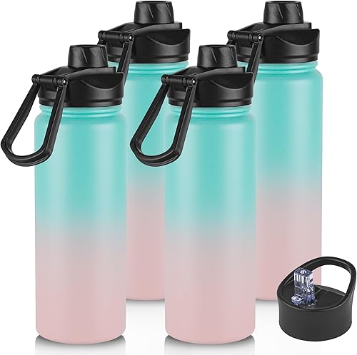 Miniatura 37 de VEGOND Botella de agua aislada de 32 onzas, botellas de agua metálicas de acero inoxidable a granel con tapa de popote a prueba de fugas y tapa de