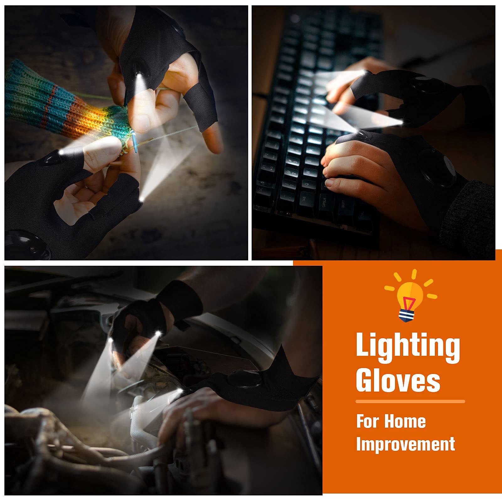 LED Flashlights Gloves, Gifts for Men Christmas Stocking Stuffers, Cool Gadgets Birthday Gifts for Dad Husband Him Boyfriend Women, Hands-Free Lights Gloves for Night Fishing, Running, Camping 3