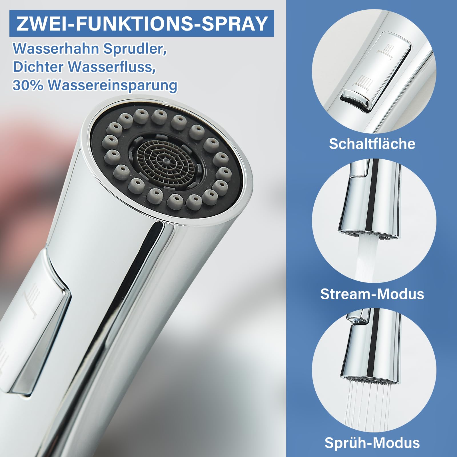 Niederdruck Armatur Küche Spültischarmatur Chrom Flexibler Schwarz 360° Drehbare mit 2 Sprühfunktionen mit Wasserspar Aerator Mischbatterie