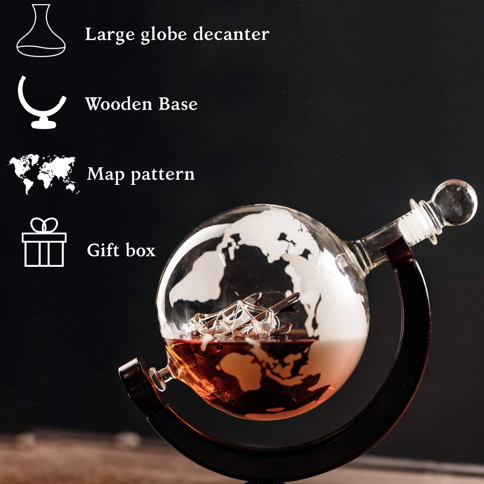 Buy Whiskey Globe Decanter (28 Ounce) Etched World Globe Decanter Set
