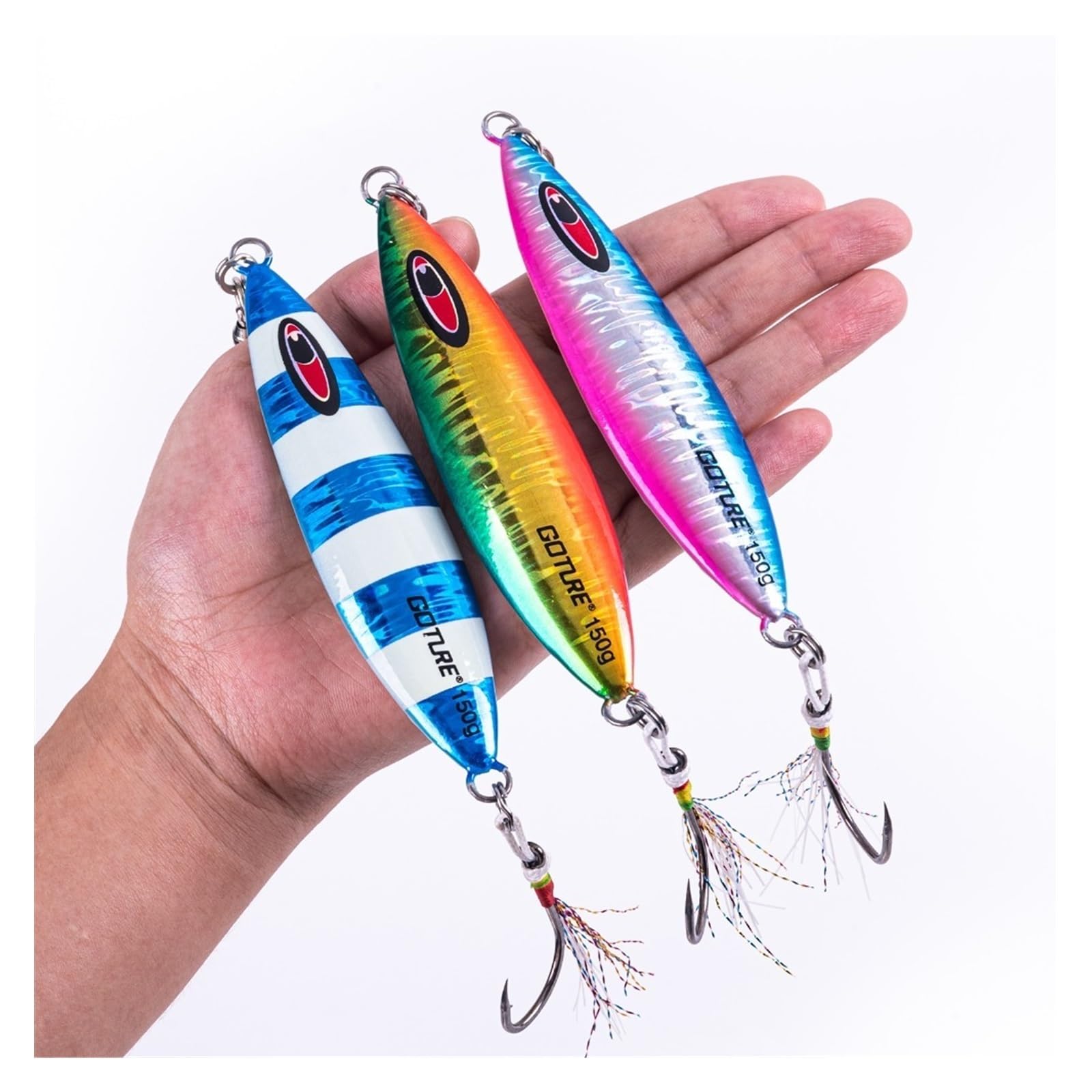 Esche da Pesca 100/150/250g Richiamo di Pesca in Metallo 3psc Jig Richiamo di Pesca Lento Jig Doppi Ganci Attrezzatura da Pesca Esche Artificiali Artificiali da Pesca
