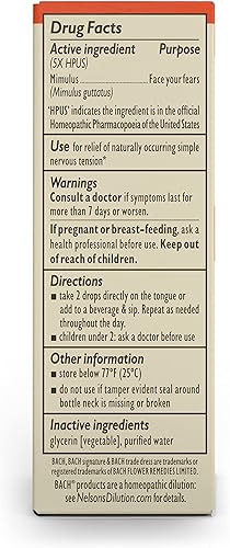 Miniatura 7 de Bach Remedios florales originales, Mimulus para enfrentar los miedos (fórmula sin alcohol), esencia floral homeopática natural, bienestar holístico