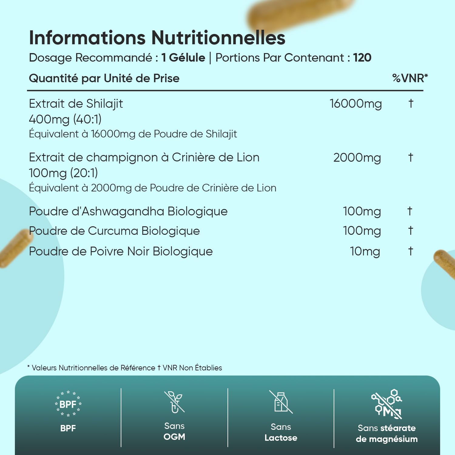 Shilajit Gelules 18210mg, Shilajit Himalaya Complexe 120 Gélules Vegan, Ashwagandha Bio, Curcuma Bio, Champignon Crinière de Lion et Poivre Noir, Riche en Acide Fulvique, Acide Humique et Minéraux