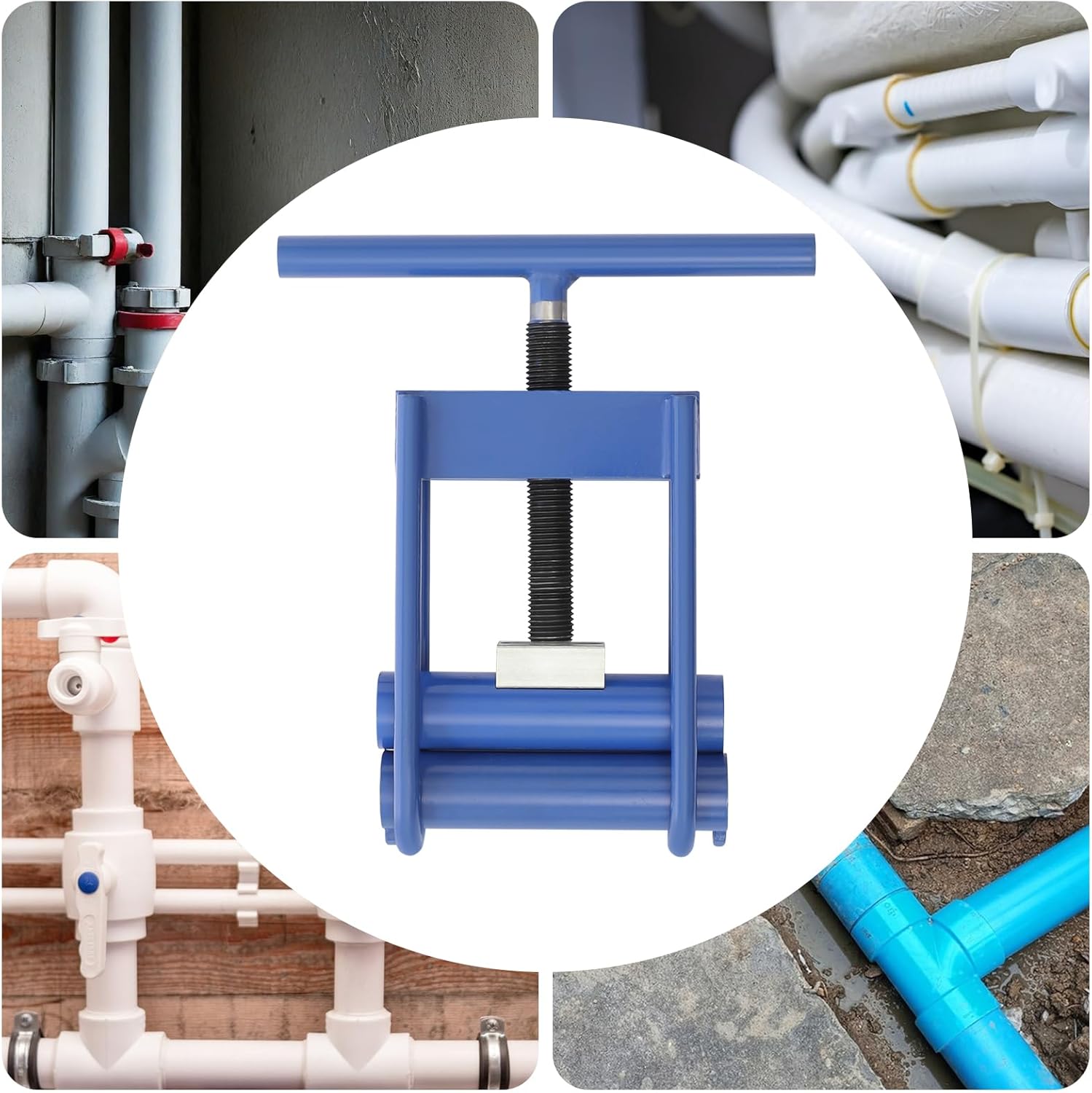 Manual Pipe Squeeze-Off Tool for PE/PPR/PVC Pipes, Squeeze-off Plumbing Adjustable Tool, Plastic Water Pipe, Screw Compressor Clamp, Pipe blocker, Hose Pinch Off Pliers 2.48 inch Max Diameter (Blue)