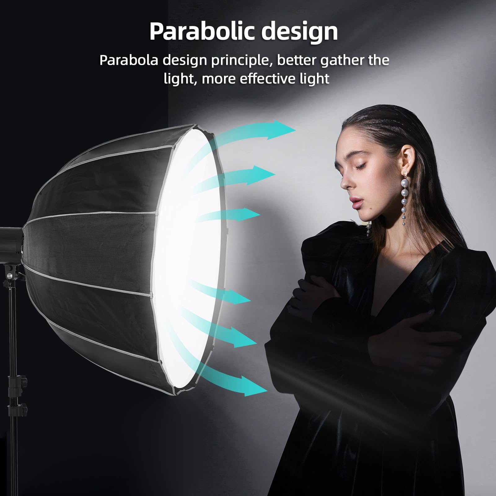 Andoer Parabolic Softbox 90 cm, multiuso, Softbox Bowens, Quick Release Studio Reflection Softbox con diffusore, griglia a nido d'ape, borsa per ritratti, interviste, film