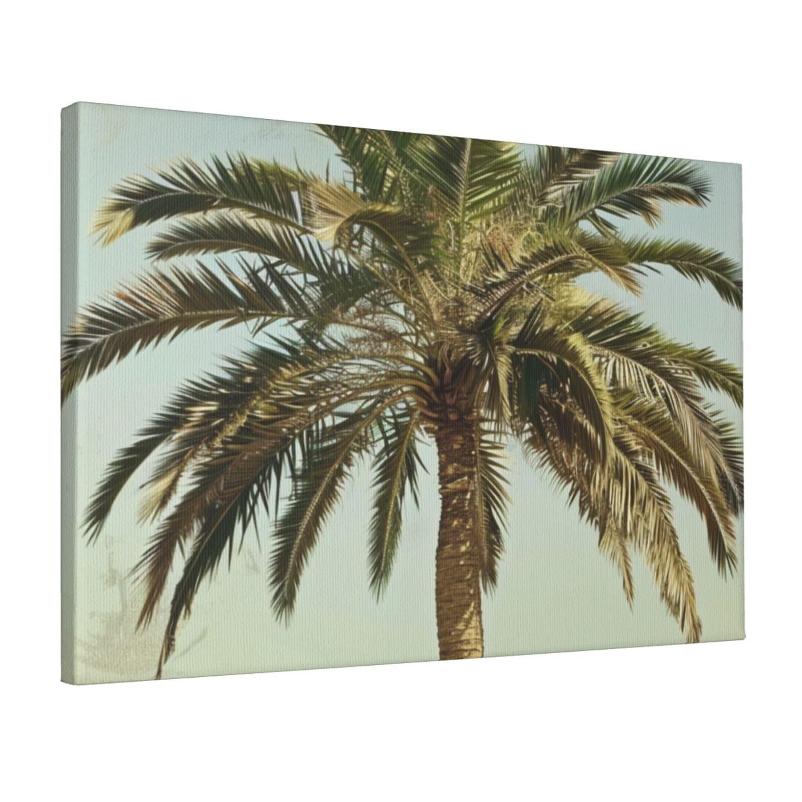 YKLJG Palm Tree Tropical Printed Wall Art Canvas Prints 45x30 CM Wooden Framed Picture Painting Artwork for Bedroom Kitchen Home Office Decor