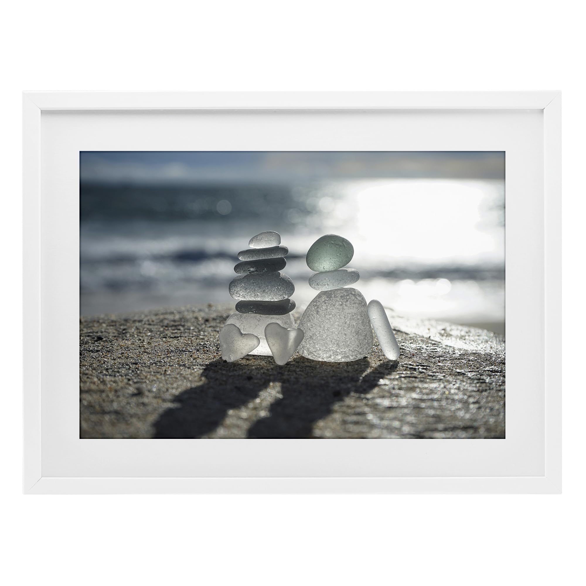 Stupell Industries Coastal White (Textured) 'Zen Sea Glass Hearts'| Framed Print Under Glass