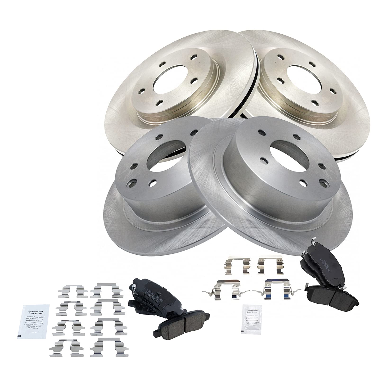 TRQ Front and Rear Brake Pad & Rotor Kit Brake Pads Brake Rotor Ceramic