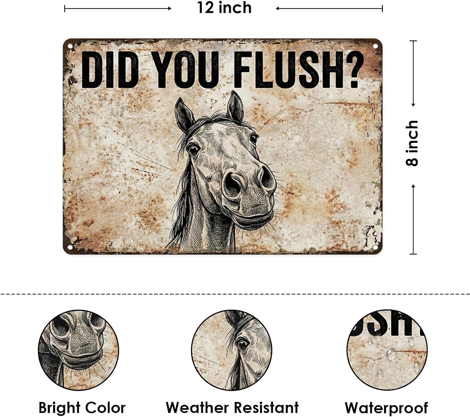 Funny Horse Farmhouse Metal Tin Sign Wall Decor, 8x12 Inch image 2
