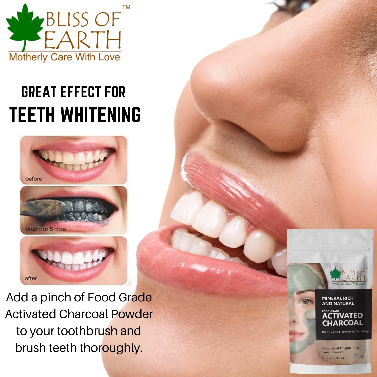 Bliss of Earth Coconut Shell Activated Charcoal Powder, (2X100GM) Pack Of 2 - Image 6 thumbnail