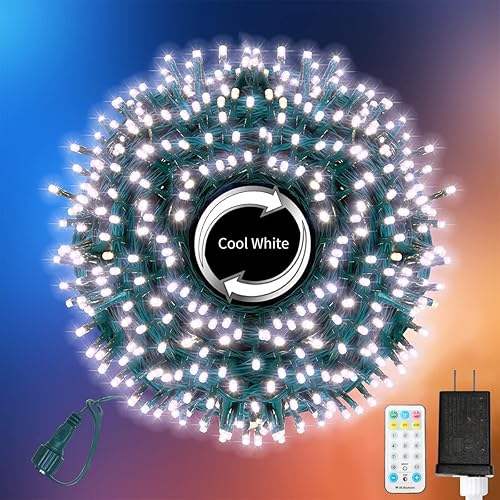 Tira de 500 luces LED de Navidad para exteriores, extensibles, decoración navideña, luces enchufables con 8 funciones y temporizador, impermeable,