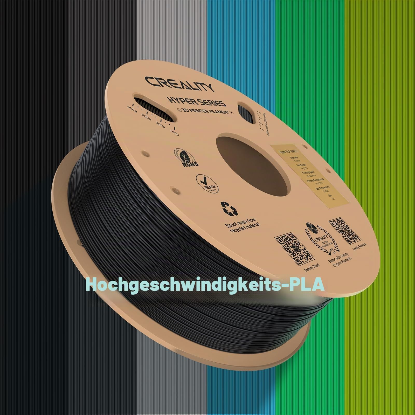 Creality Hyper PLA-Filament, Filament für 3D-Drucker 1,75 mm 4kg High Speed PLA 30-600 mm/s,Maßgenauigkeit +/- 0,02 mm, kompatibel mit den meisten 3D-Druckern,Schwarz
